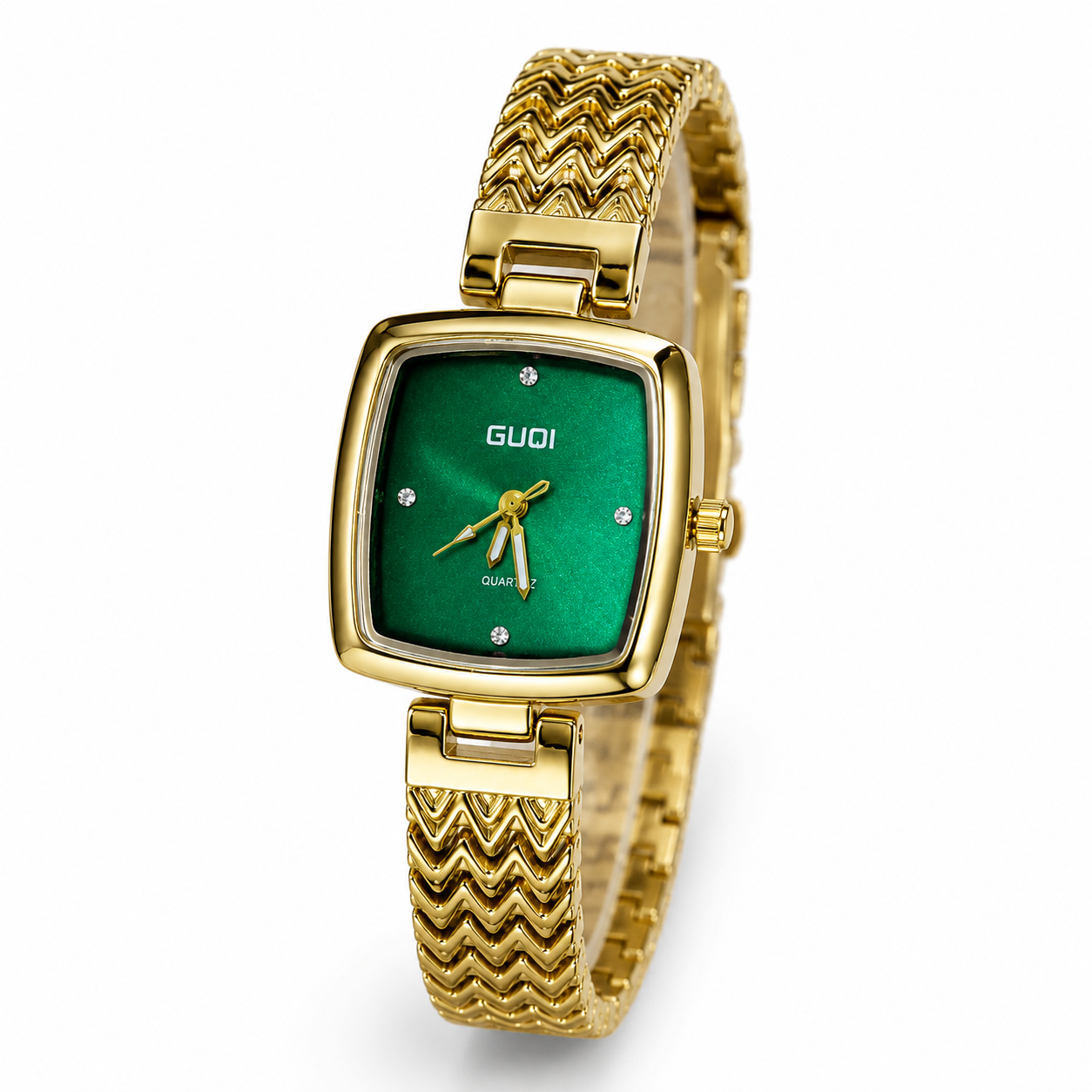 Gold Emerald Guqi Square Watch For Her