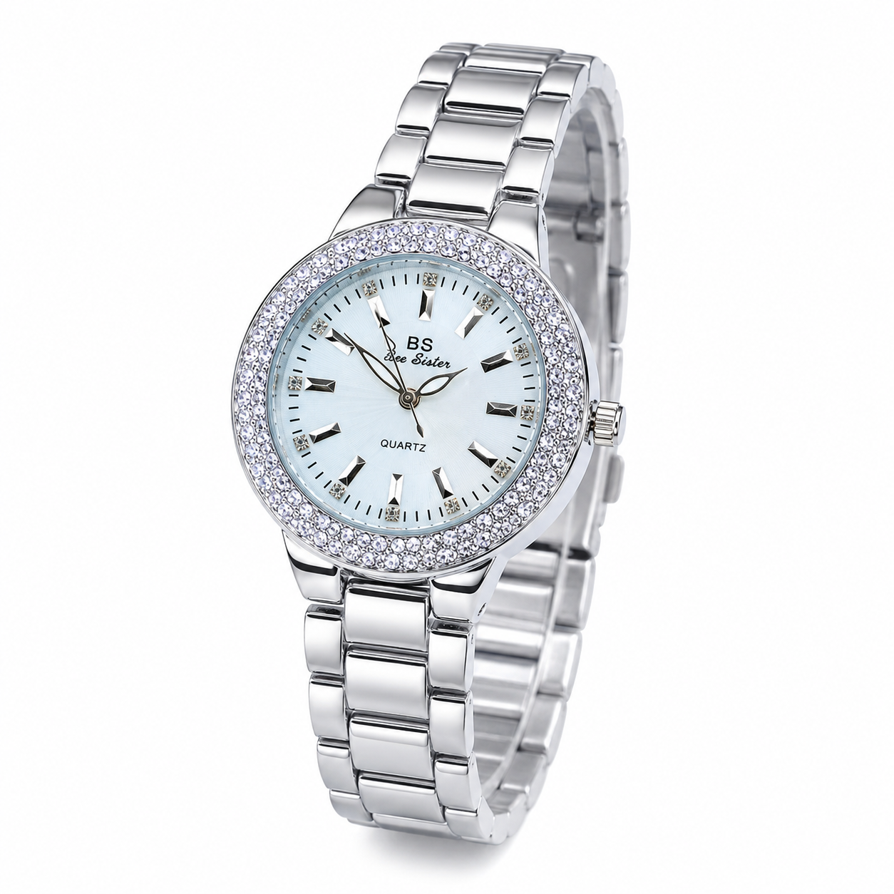 Bee Sister Silver Zircon Bezel Watch For Her