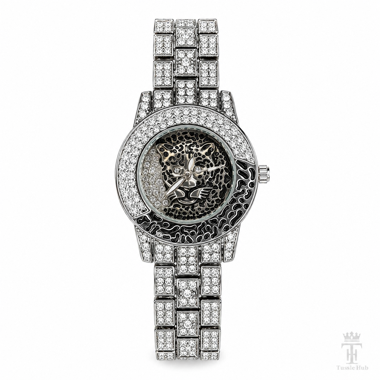 Silver Lioness Iced Out Watch For Her