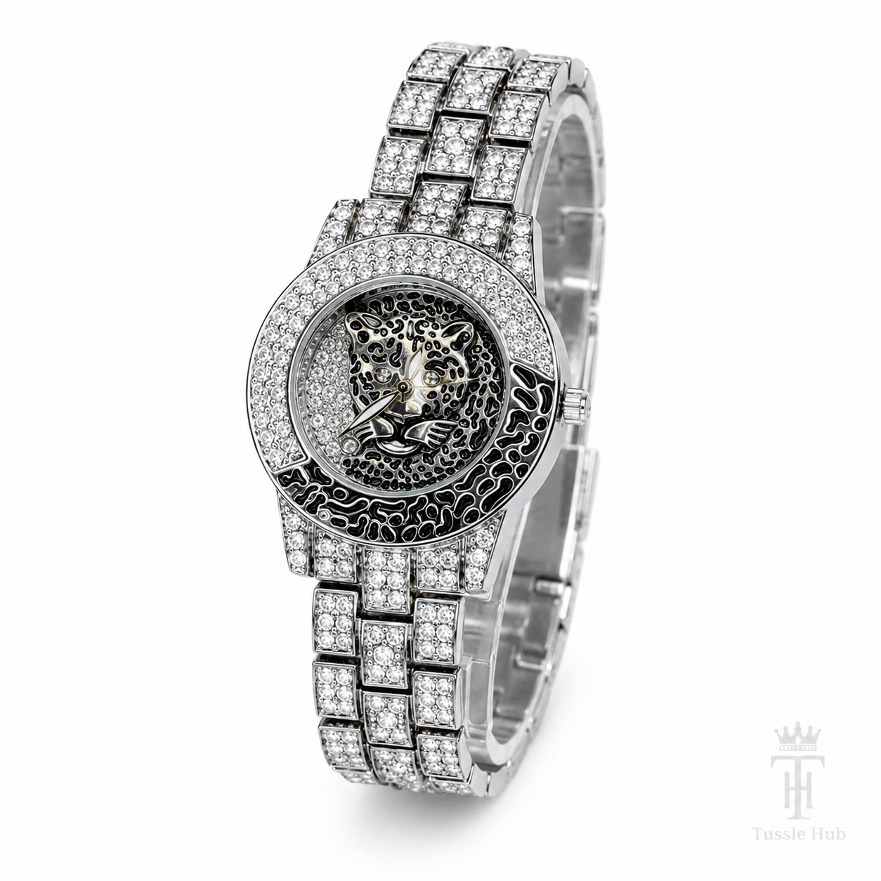 Silver Lioness Iced Out Watch For Her