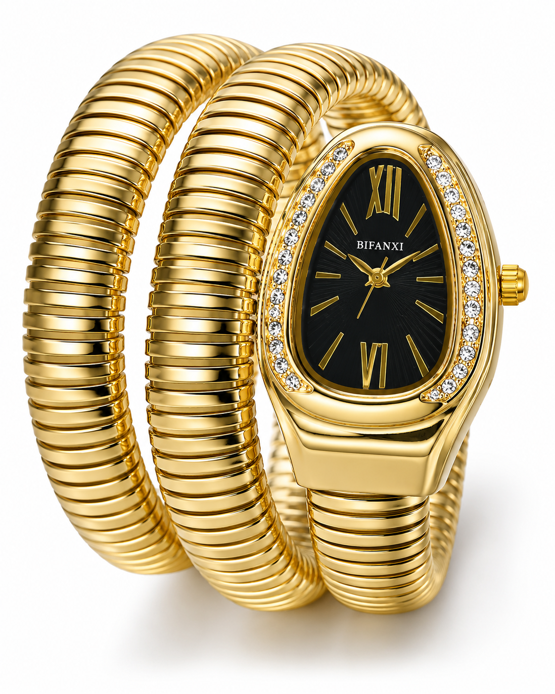 Gold Black Serpentine Watch For Her