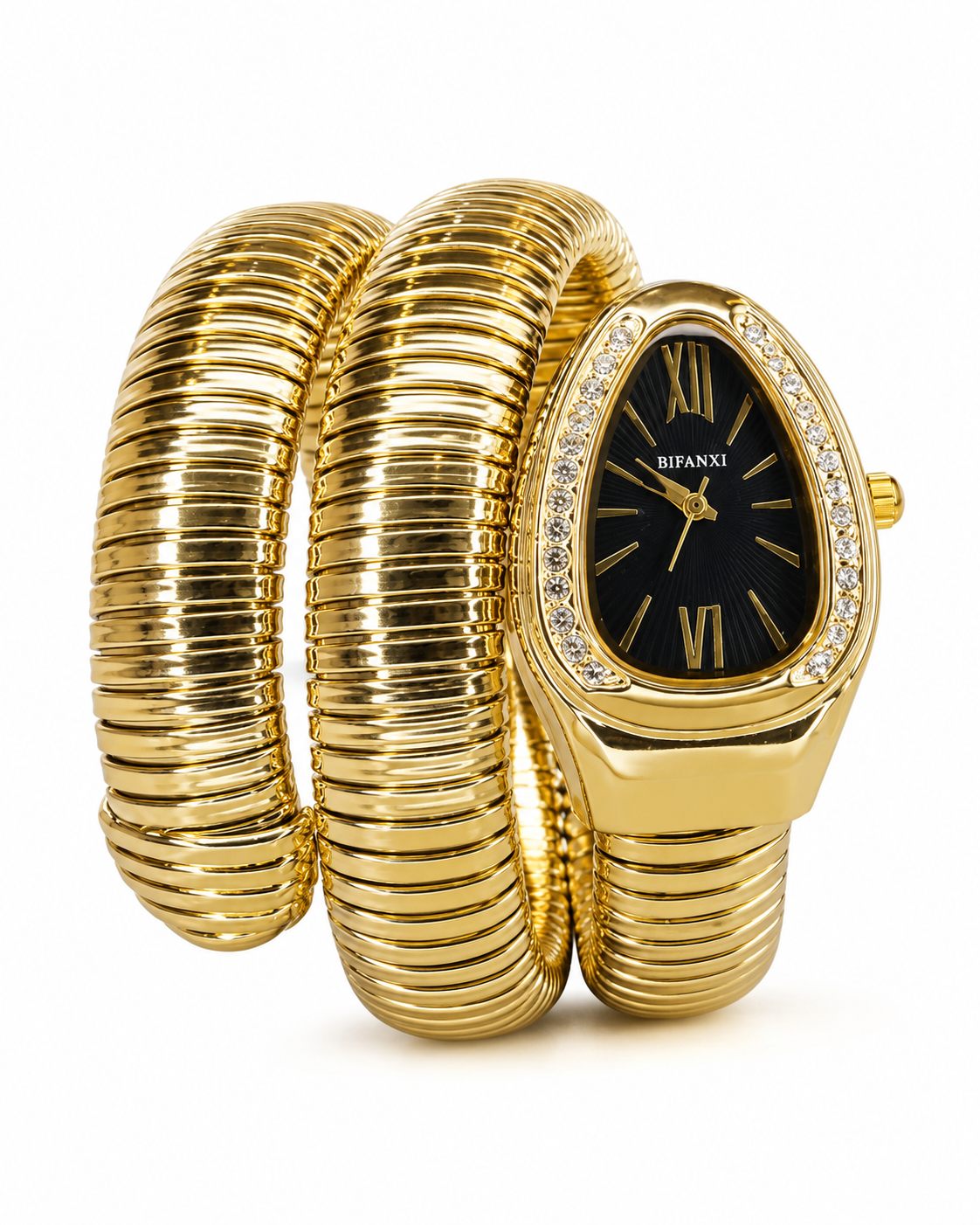 Gold Black Serpentine Watch For Her