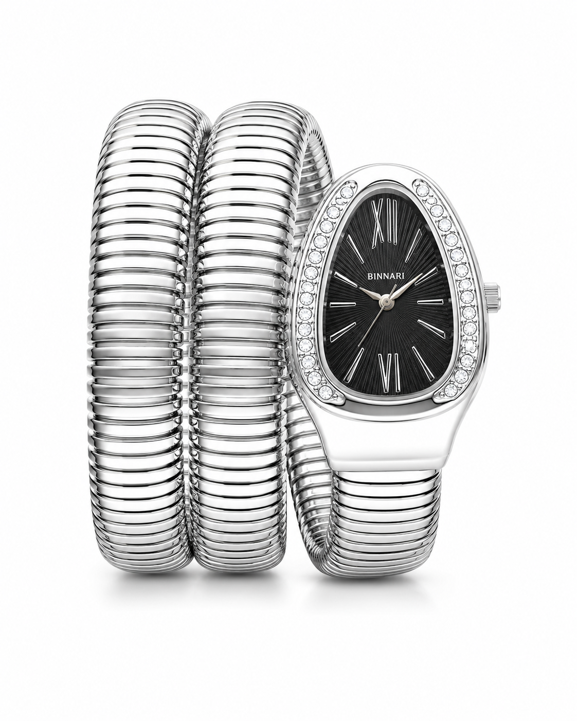 Silver Black Serpentine Watch For Her