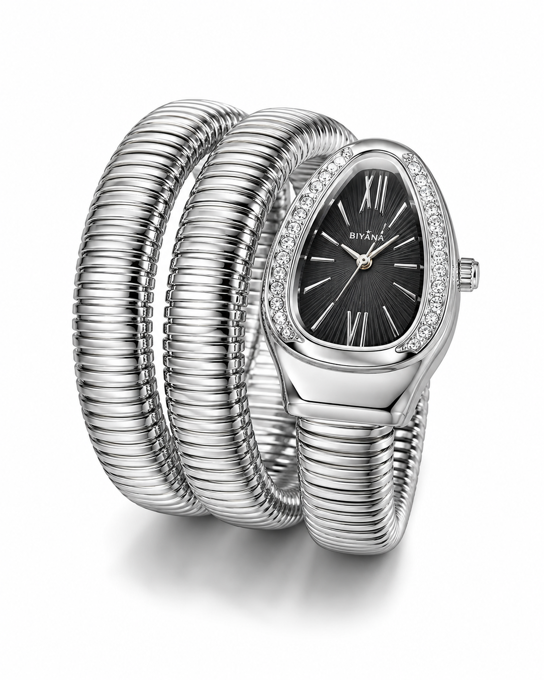 Silver Black Serpentine Watch For Her