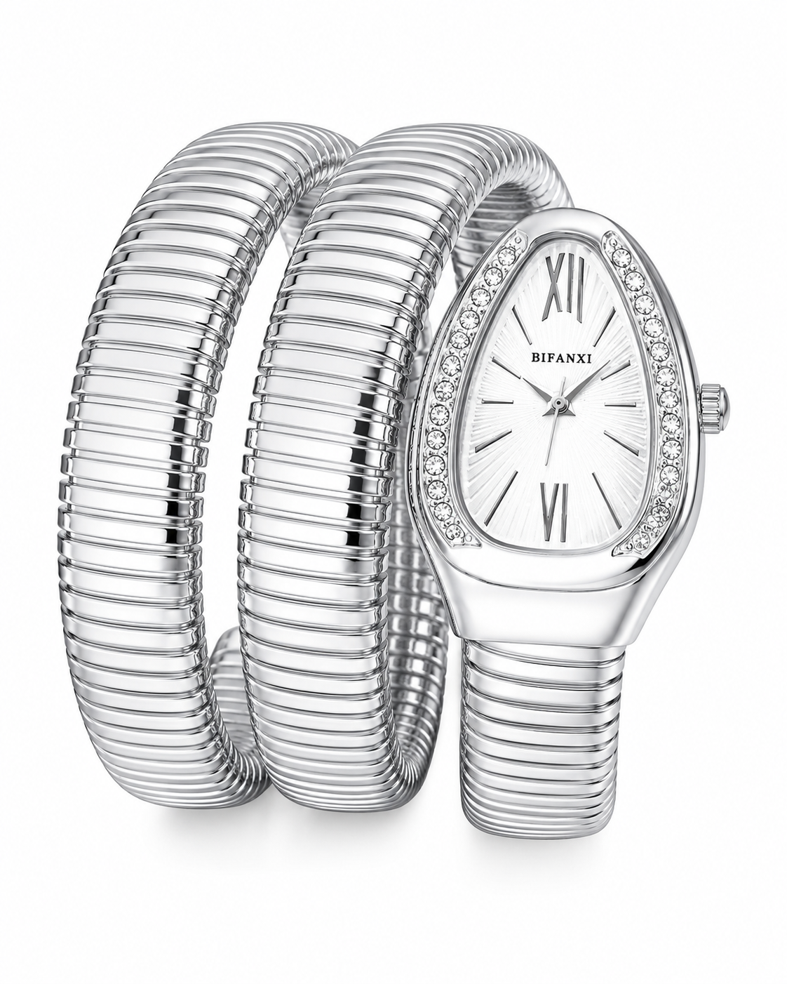 Silver White Serpentine Watch For Her