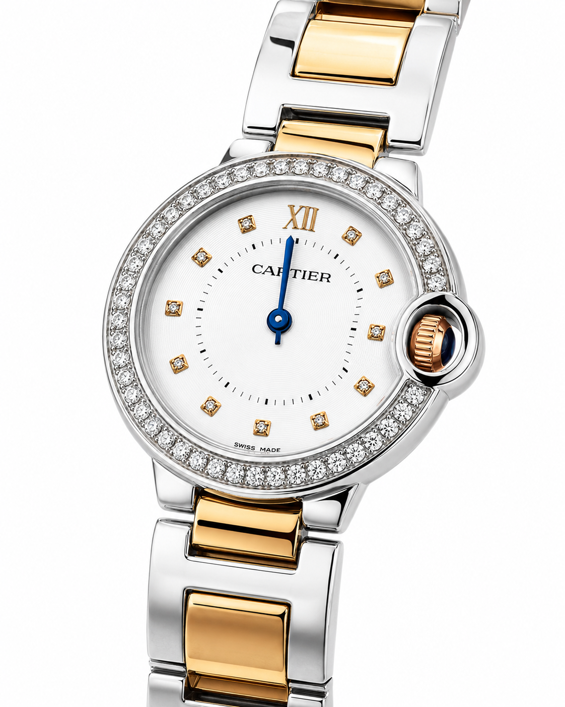 Cartier Silver Copper White iced Dial Watch For Her