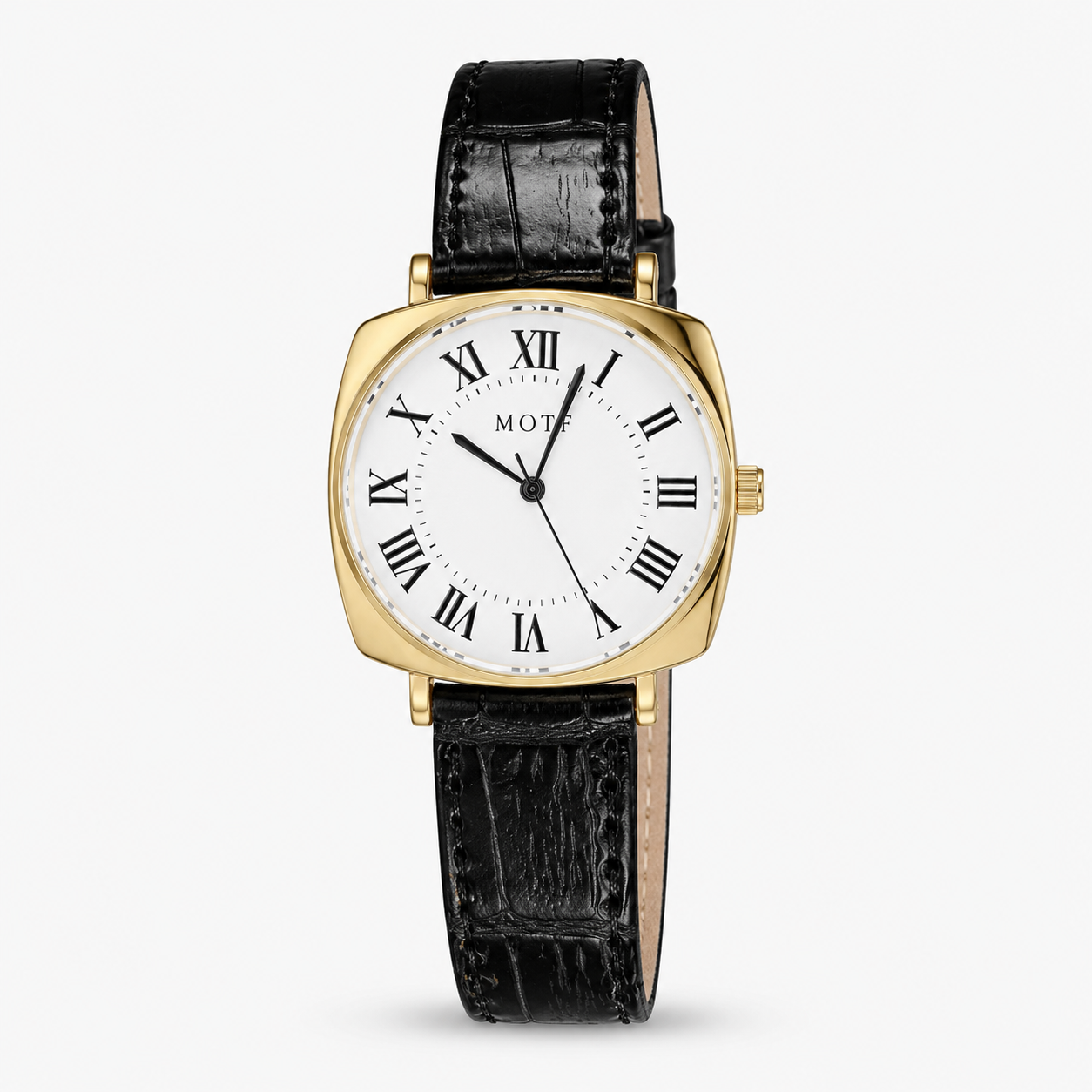 Motf Black White Sleek Leather Strap Watch For Her