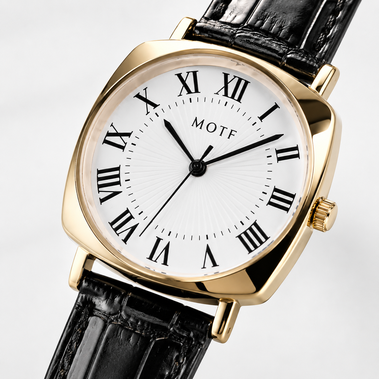 Motf Black White Sleek Leather Strap Watch For Her