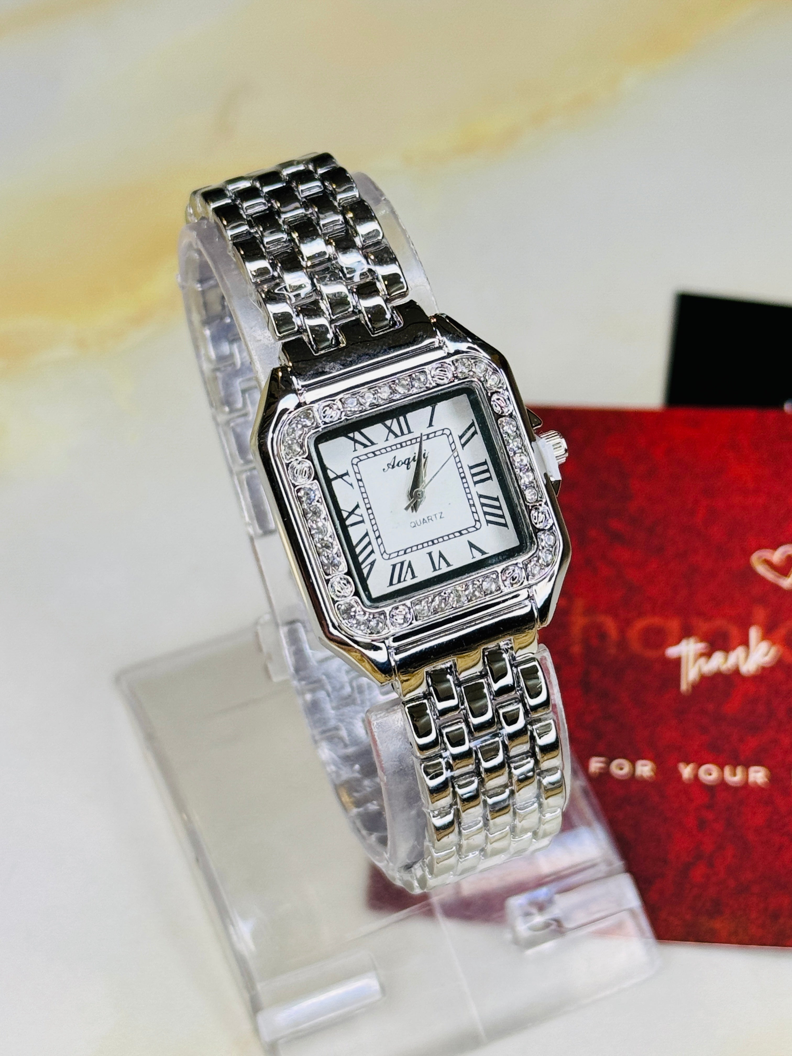 Silver White Zircon Santos Watch For Her
