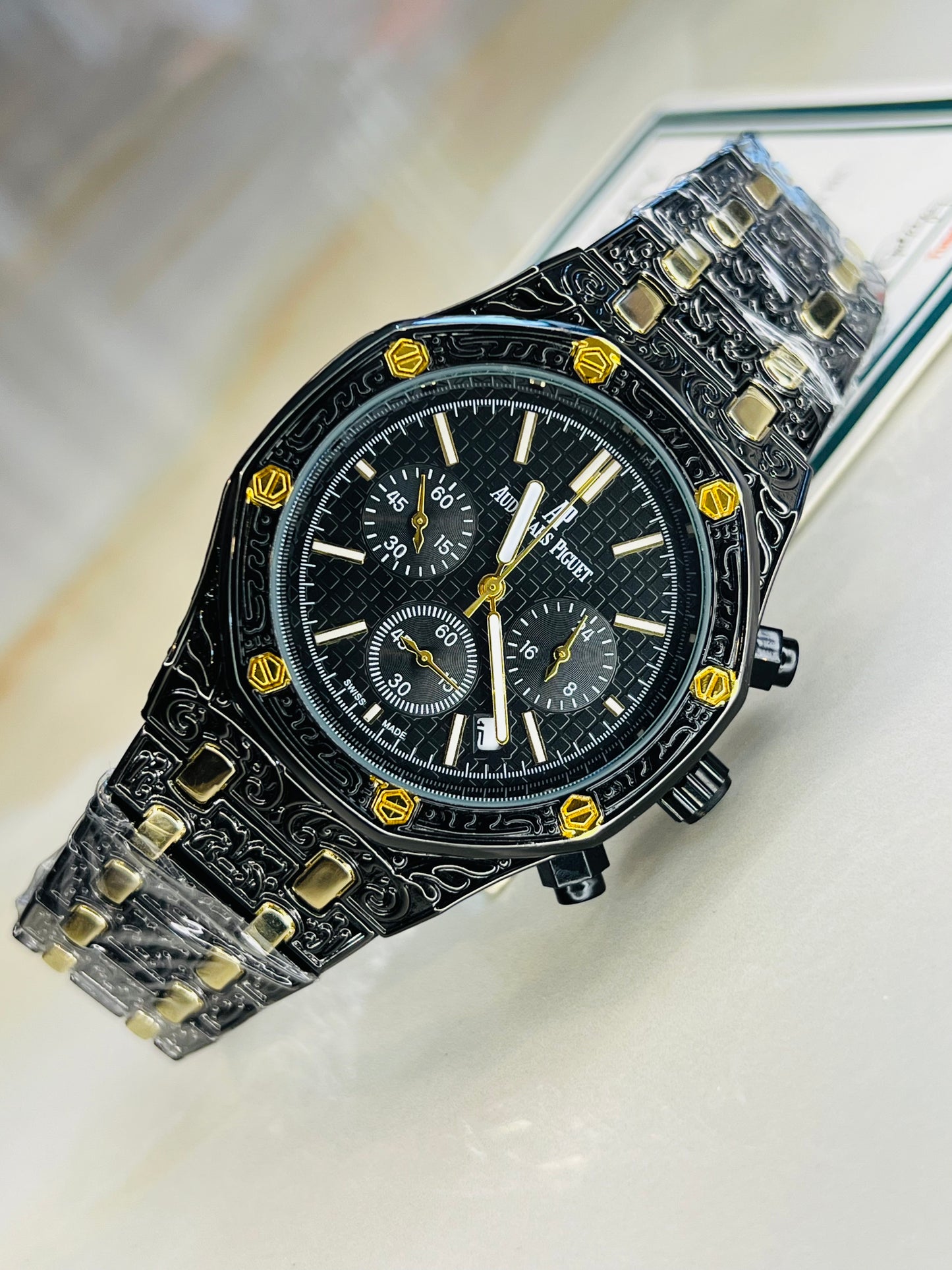 Calligraphic Dial Black AP Chronograph Watch