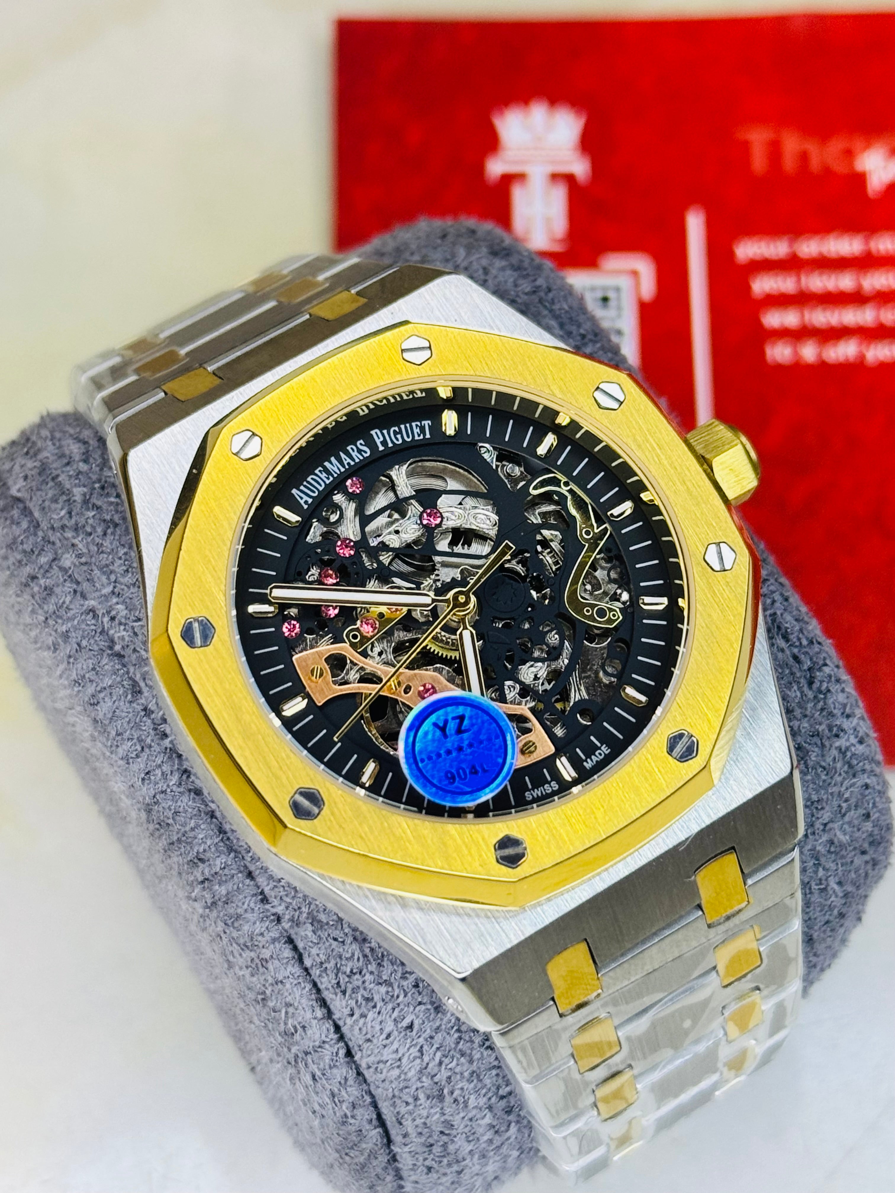 AP Two Tone Black Automatic Skeleton Dial Super Clone Watch