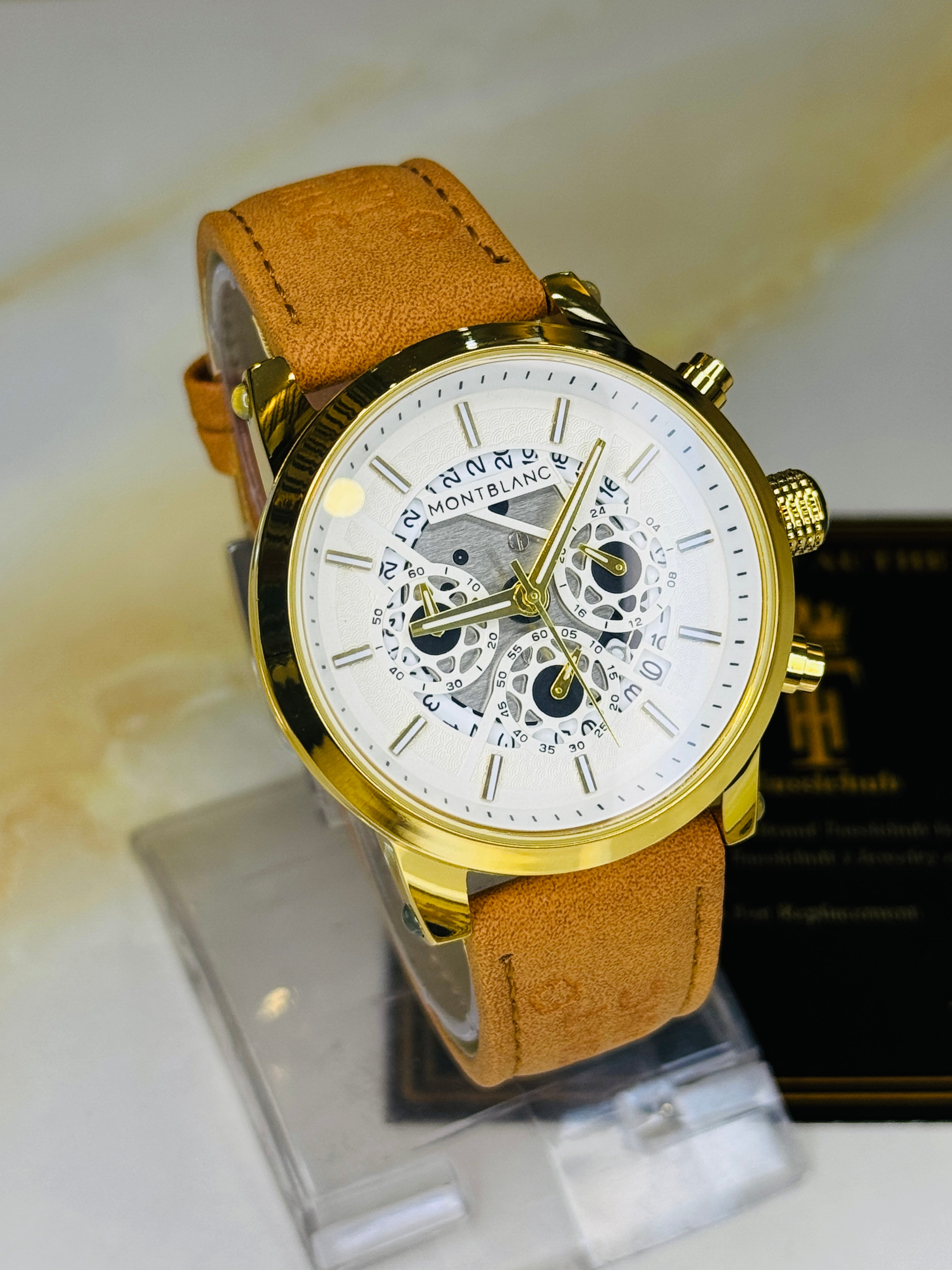 MontBlanc Brown Gold Skeleton Chronograph Watch
