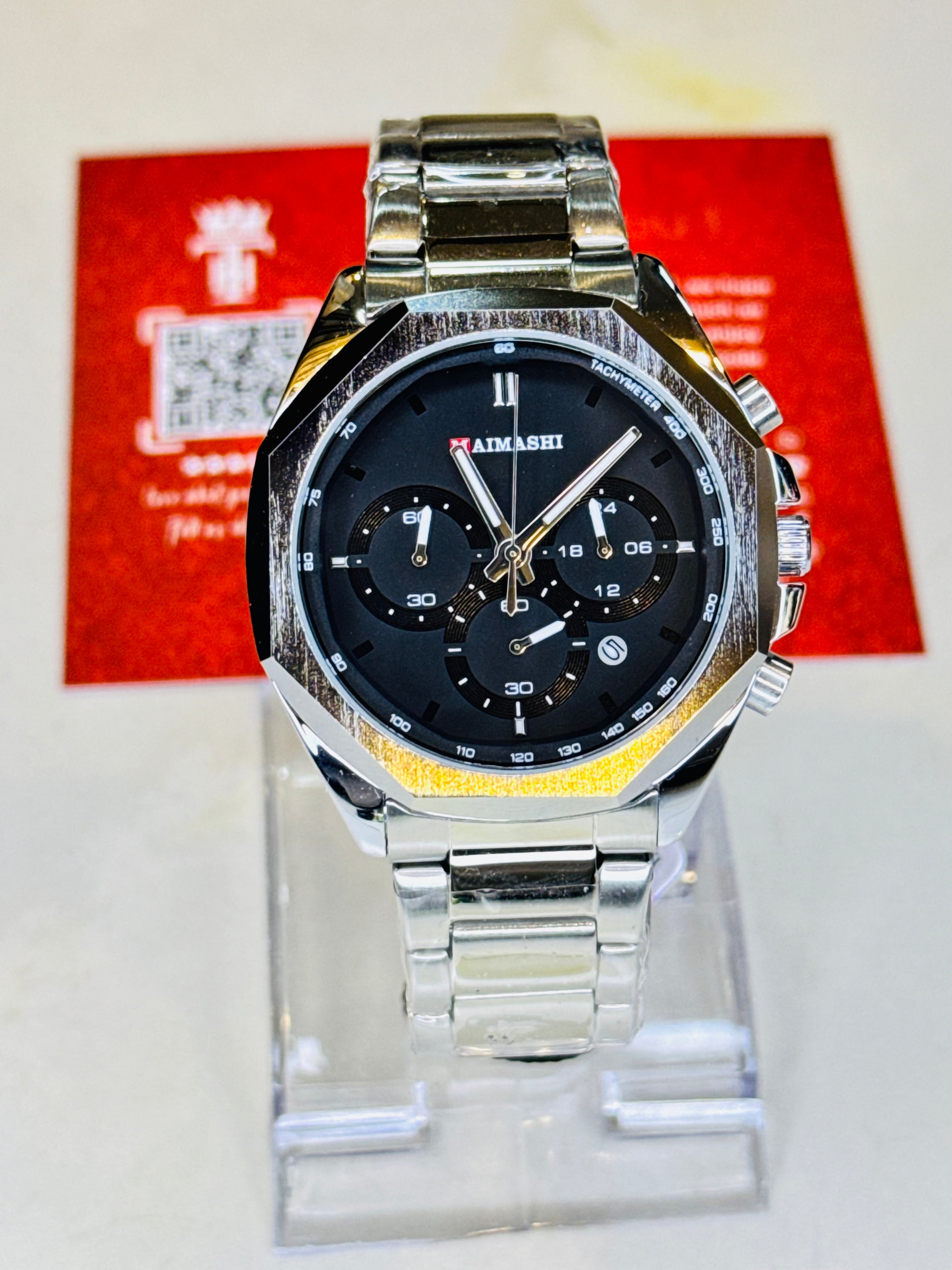 Silver Black Maimashi Chronograph Waterproof Watch