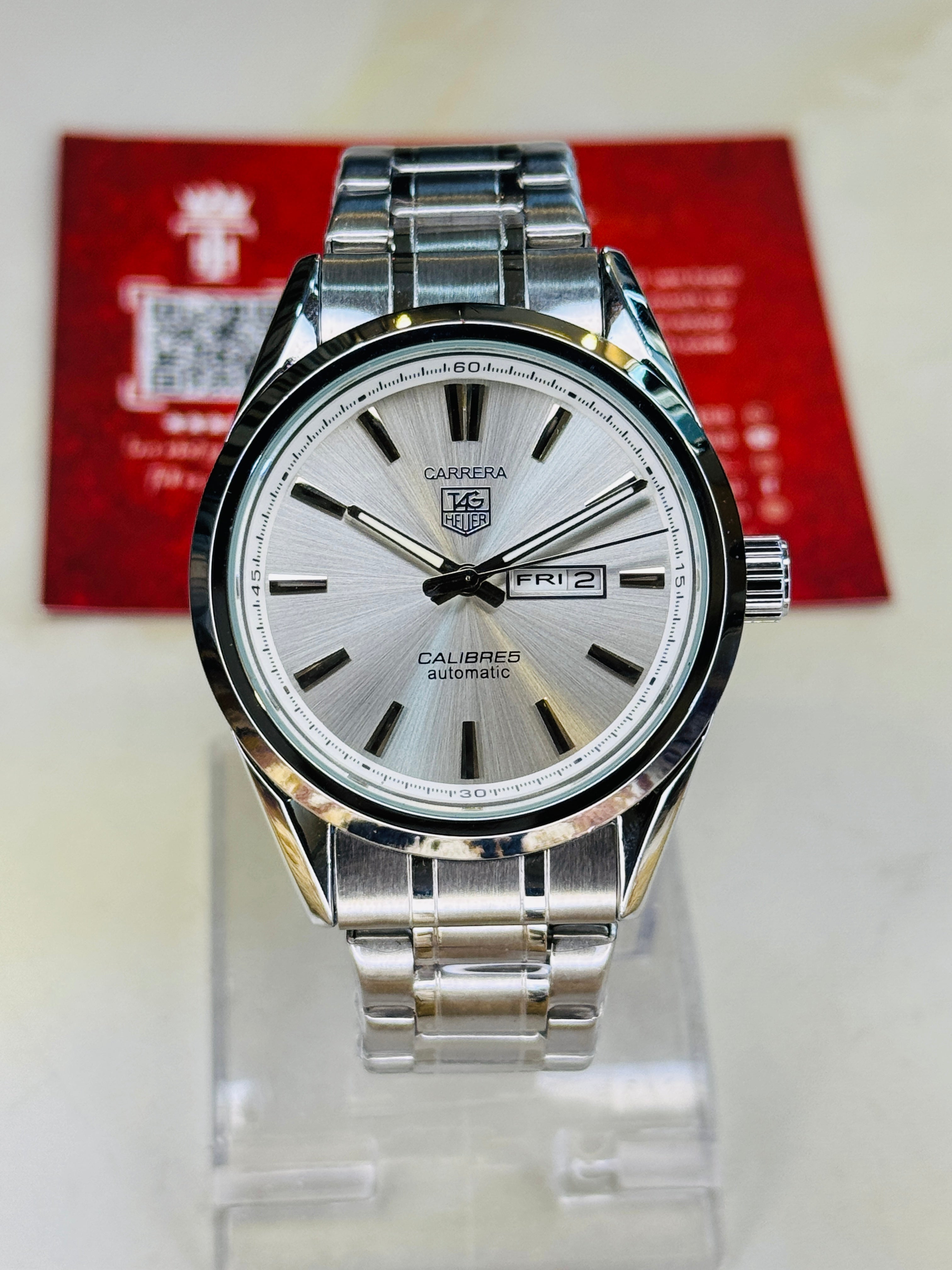 Silver White Carrera Day Date Chain Strapped Watch