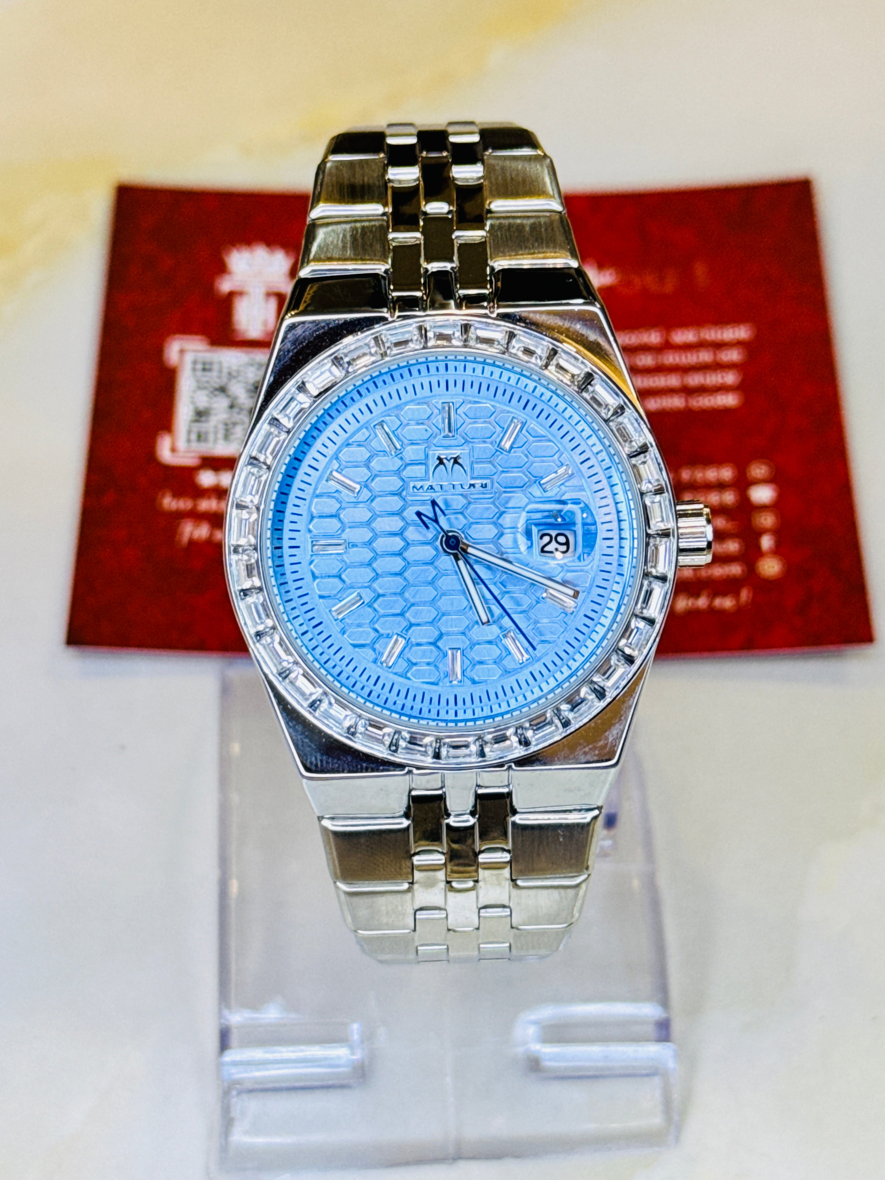 Silver Ice Blue Luxus Watch