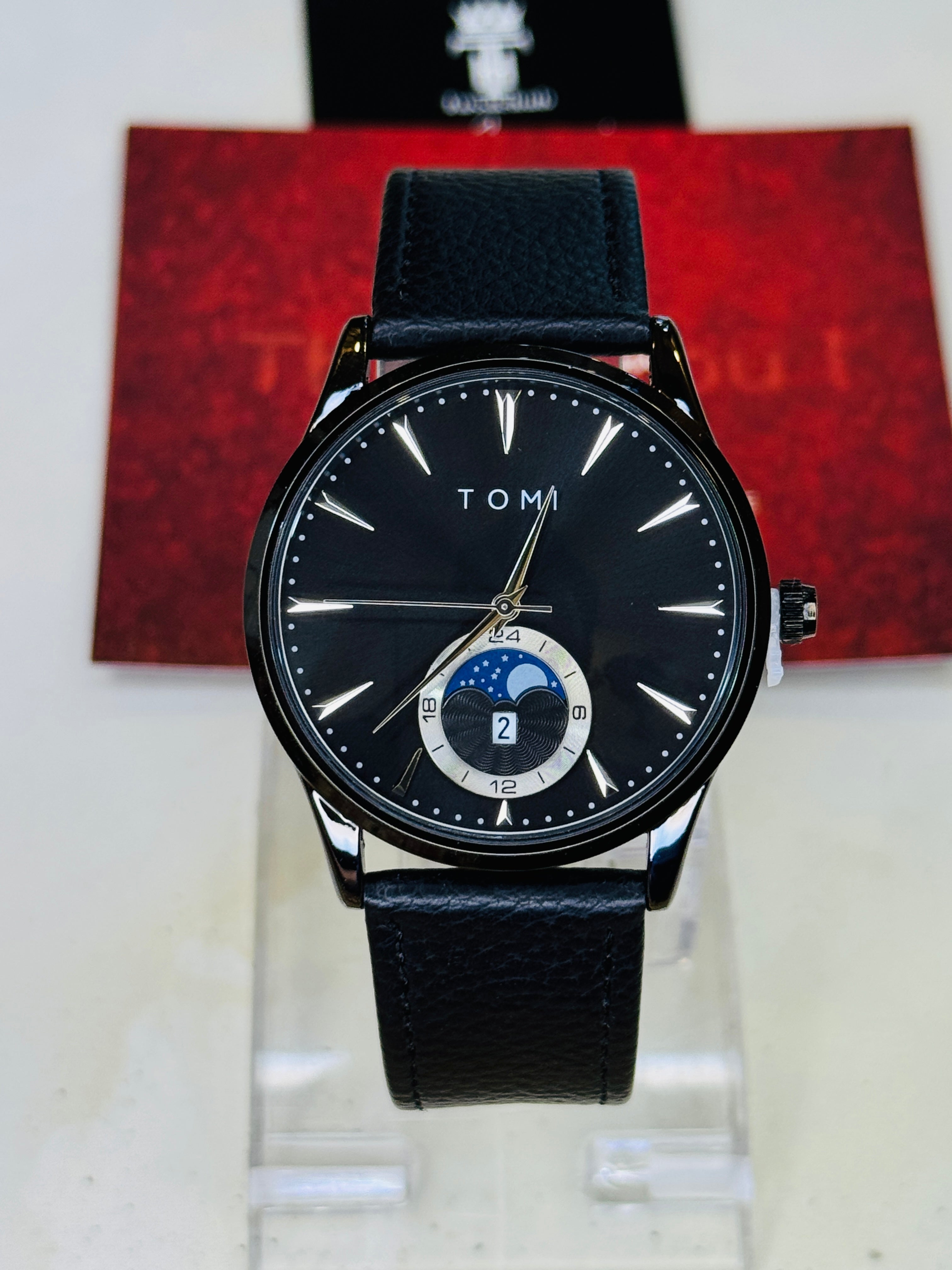 Tomi All Black Leather Magnetic Strap Watch
