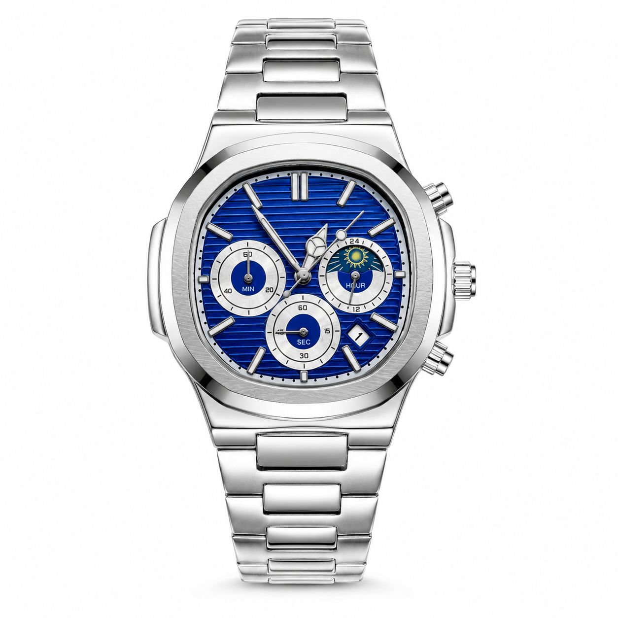 Silver Blue Nautilus Chronograph Watch