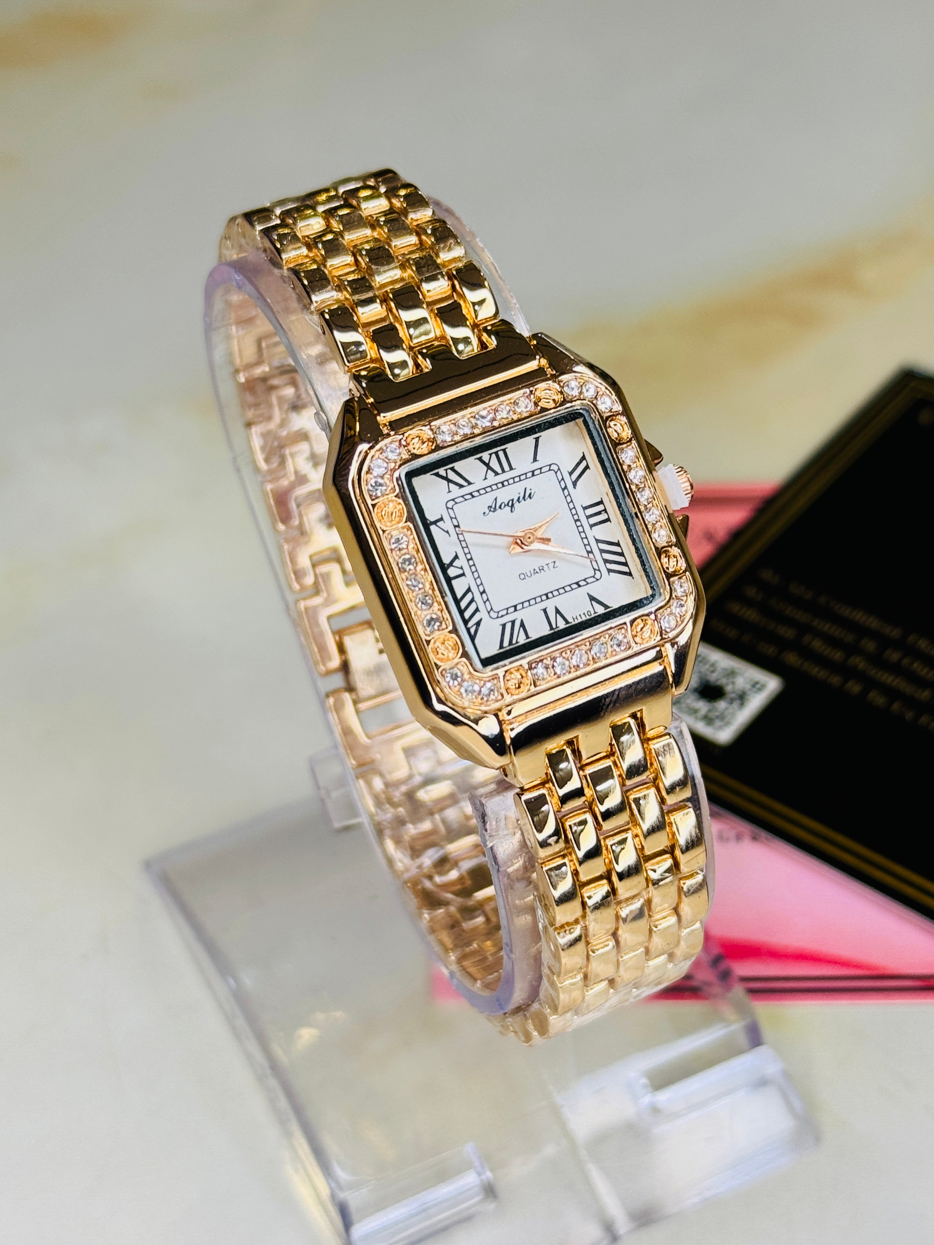 Rosegold White zircon Santos Watch For Her