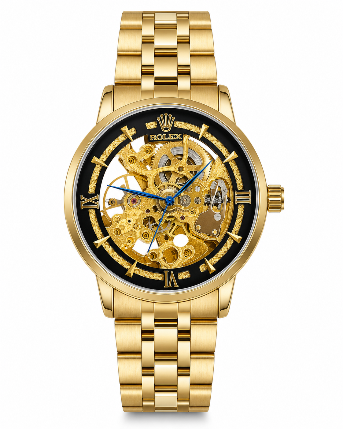 R-1 Gold Black Chain Strap Skeleton Automatic Watch