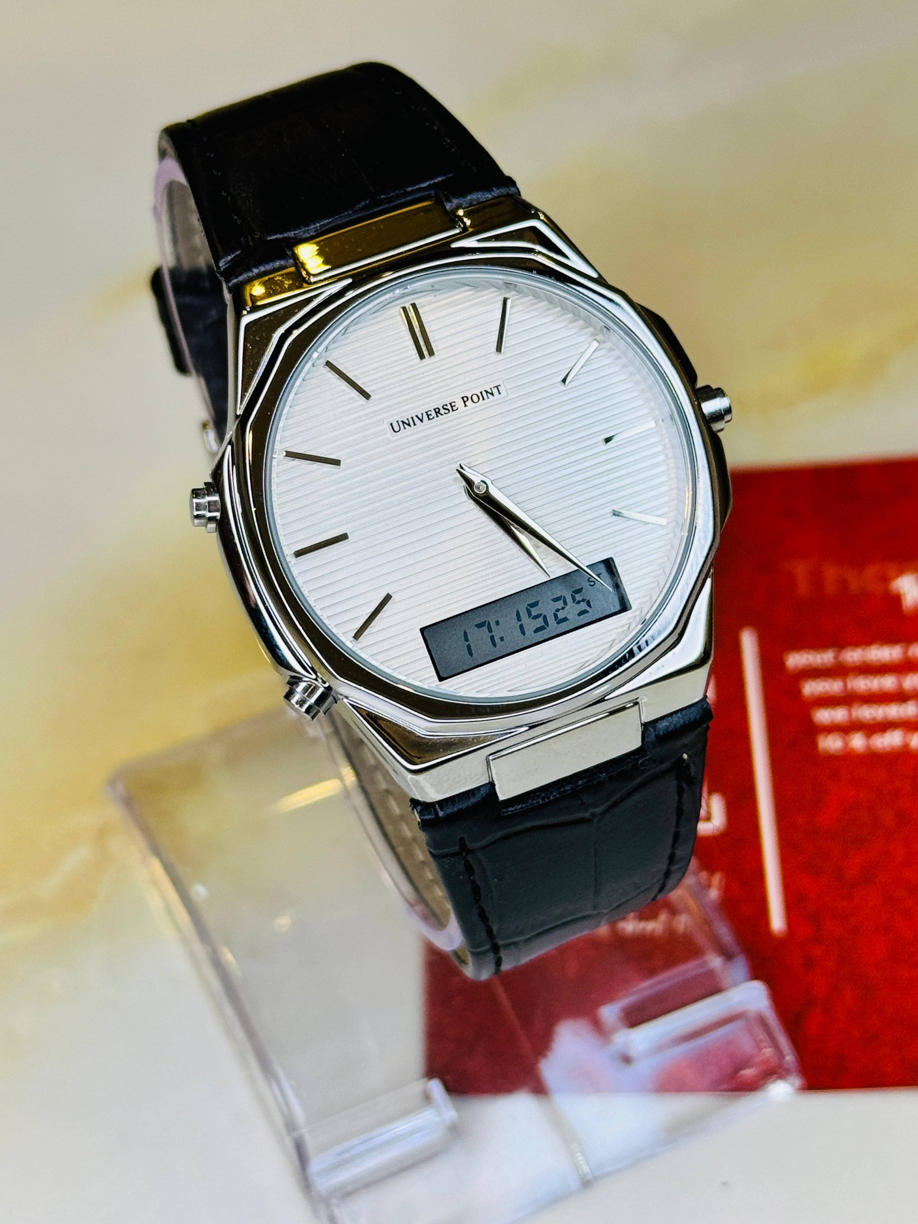 Black Silver Universe Point Dual Time Watch