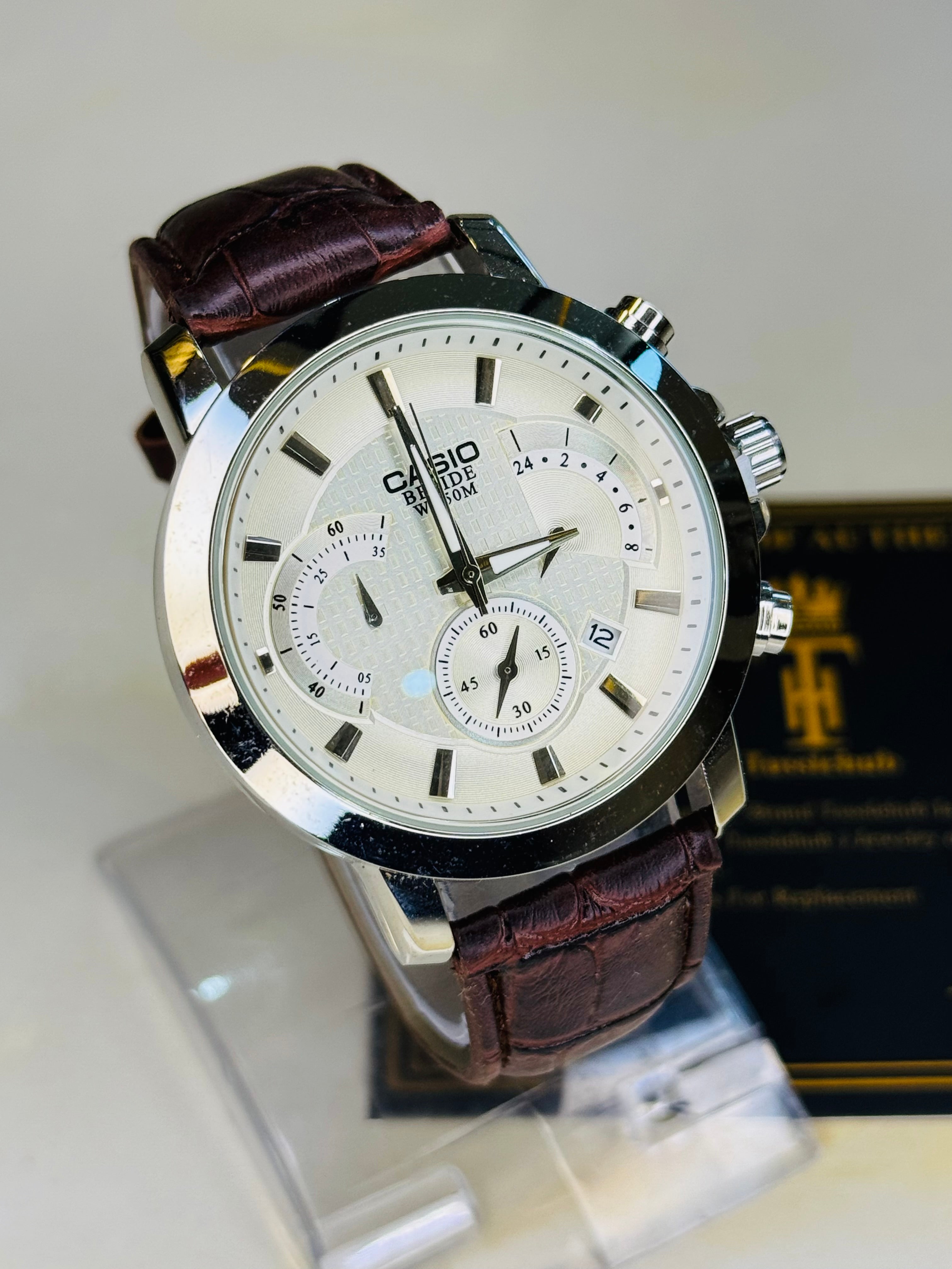 Brown Silver Beside Chronograph Watch