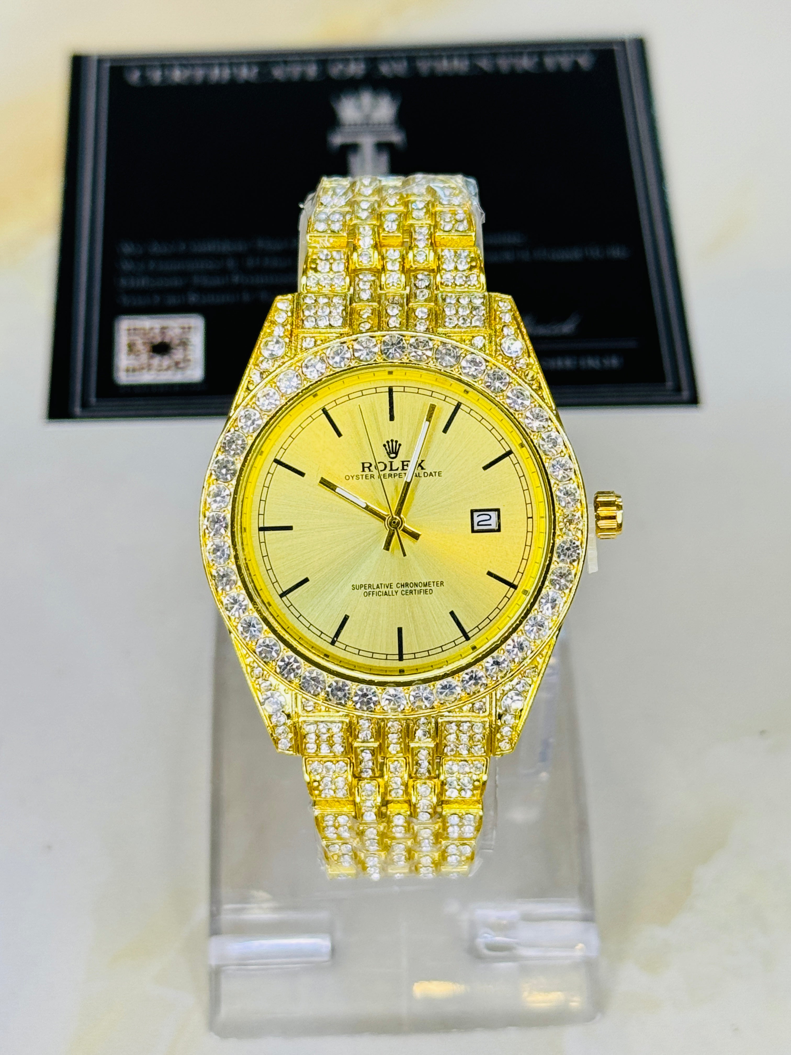 Gold Perpetual Iced Watch For Her