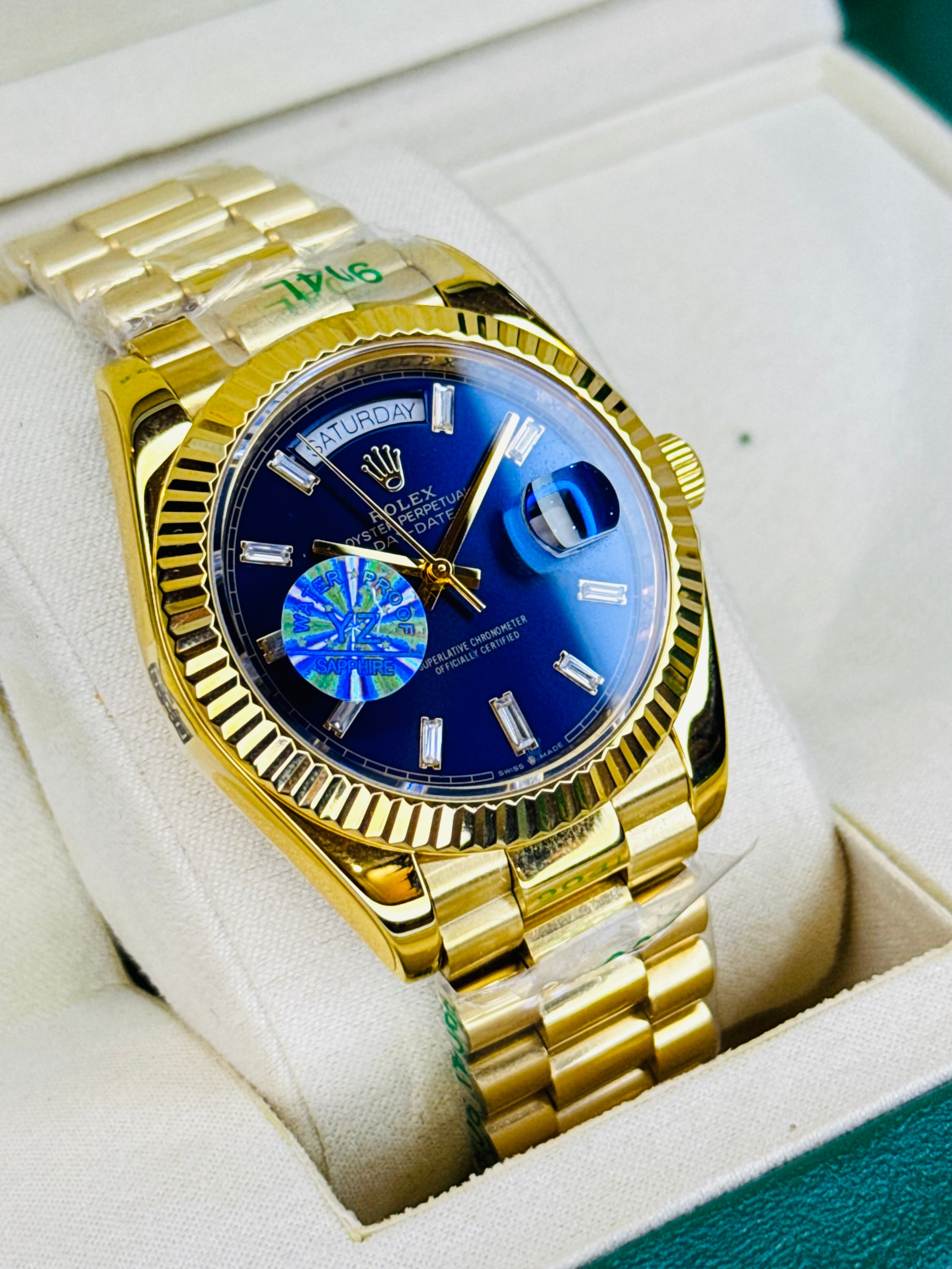 Day Date Gold Sapphire Dial Automatic Super Clone Watch