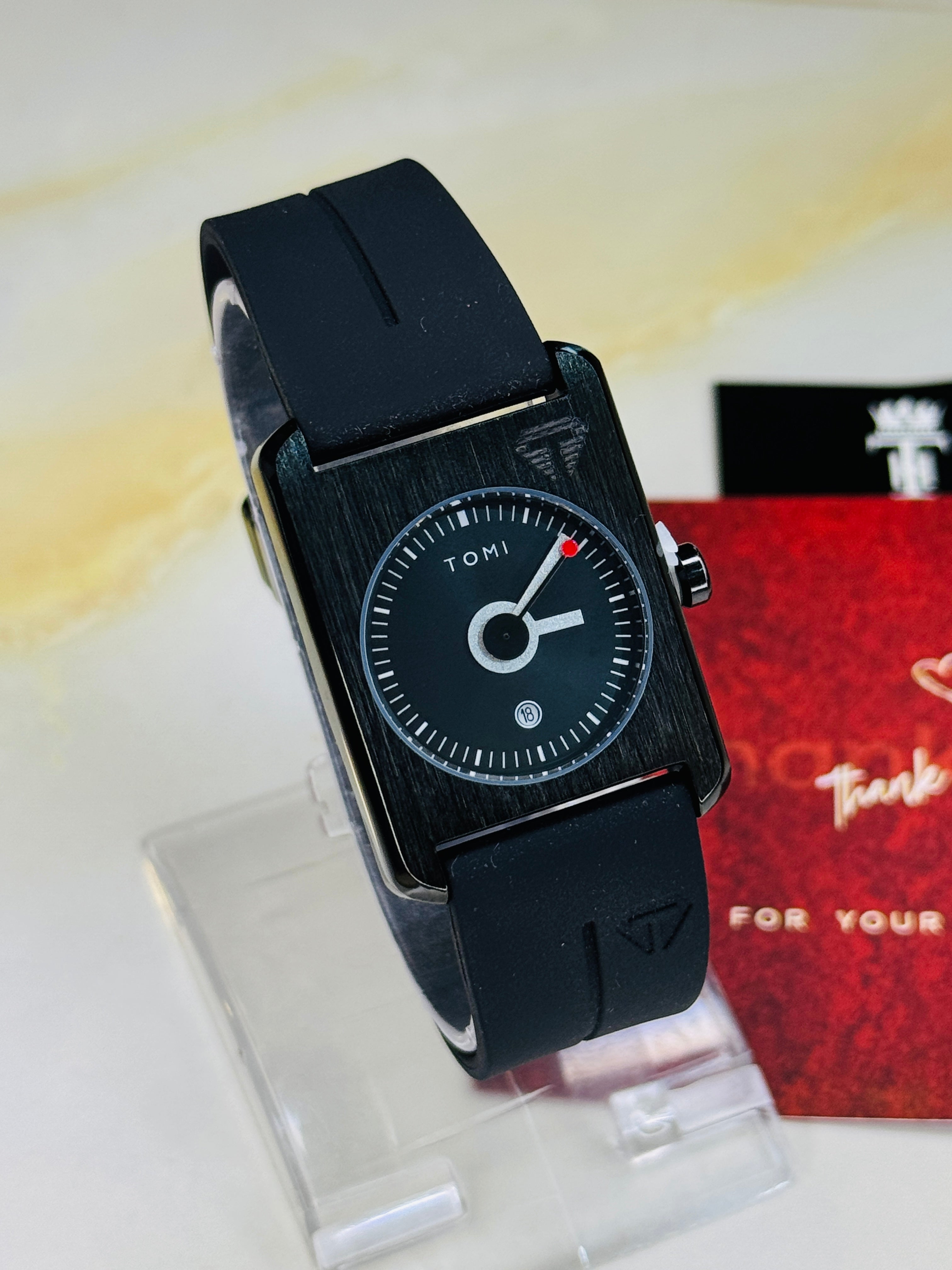 Tomi All Black Tank Magnetic Strap Watch