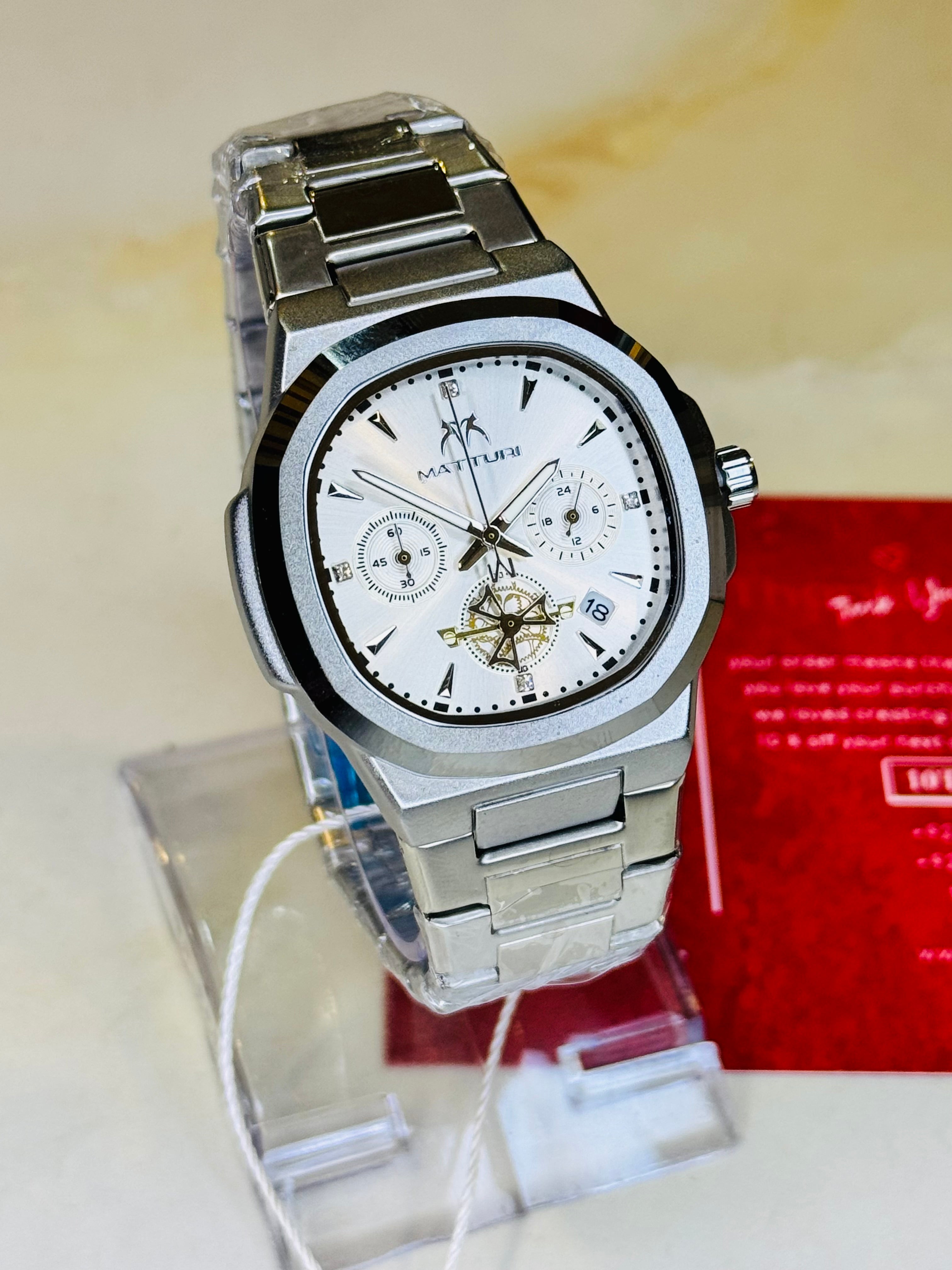 Silver White Matturi Chronograph Nautilus Watch