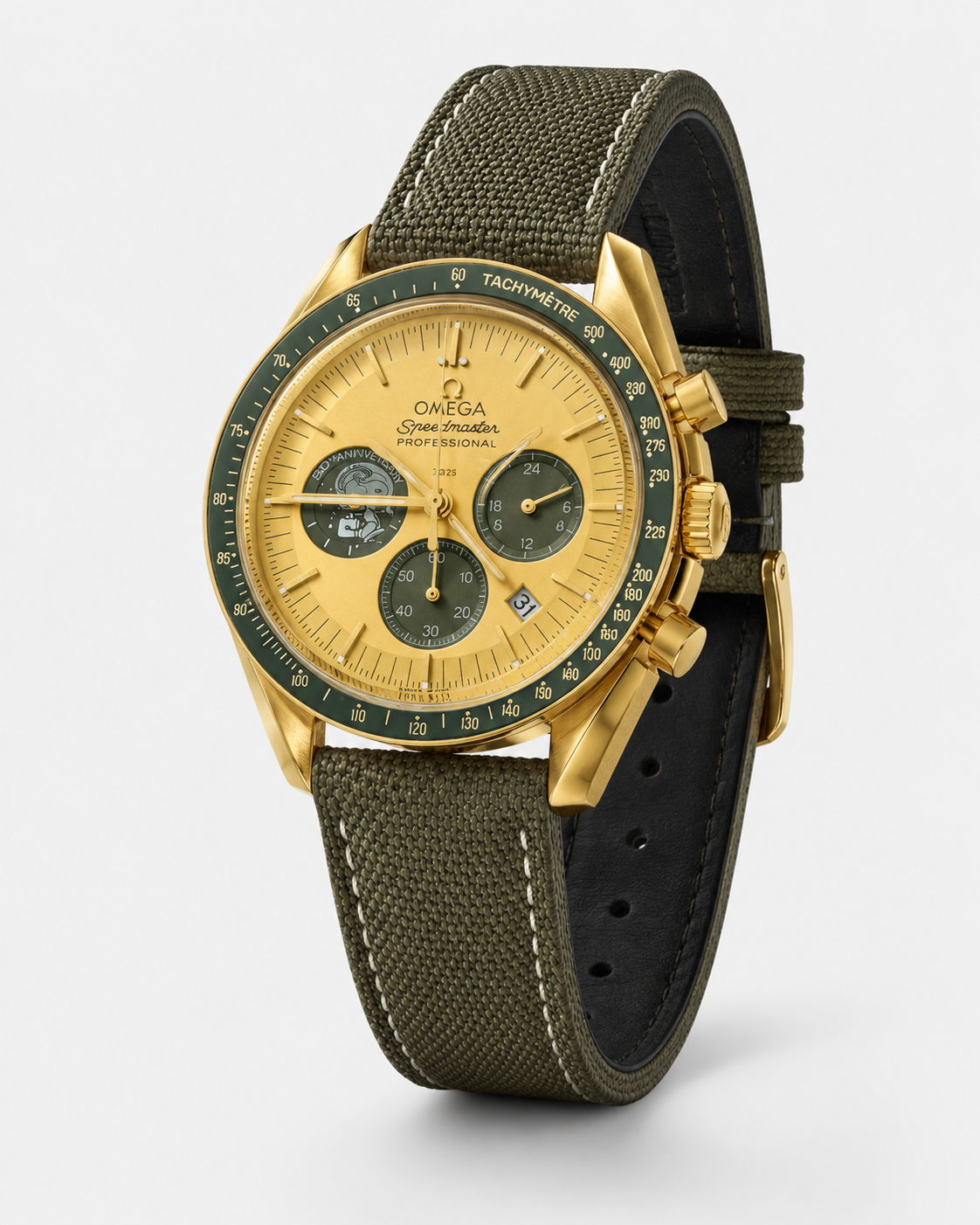 Omega 50th Anniversary Army Green Gold Chronograph Watch