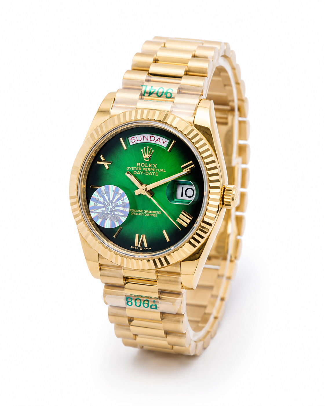 Day Date Gold Emerald Dial Automatic Super Clone Watch