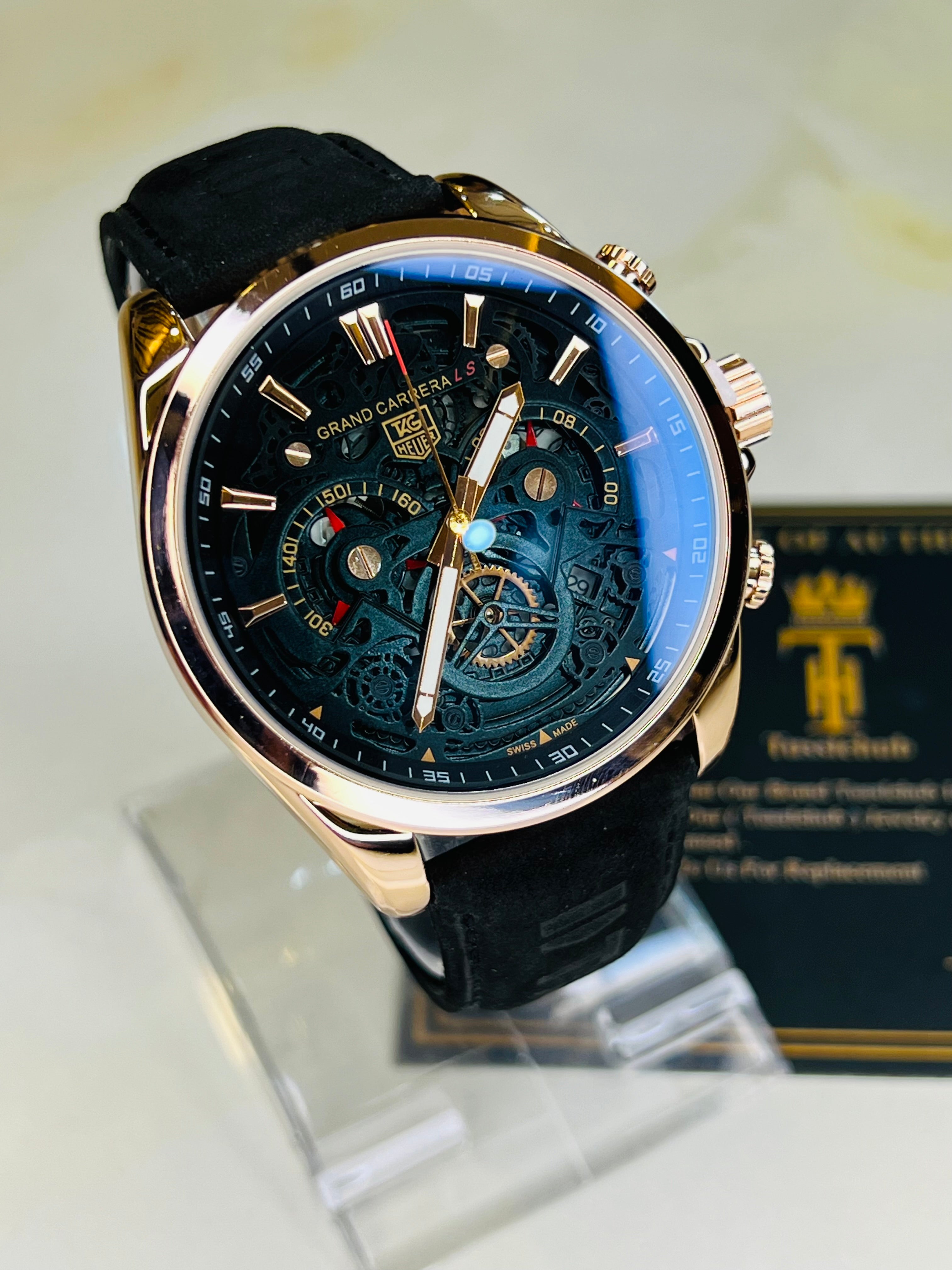 Black Copper Grand Carrera Chronographs Leather Watch