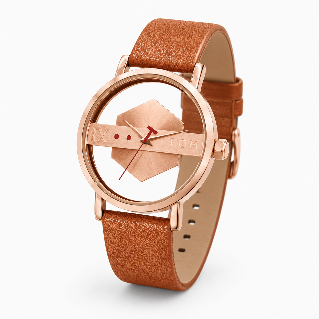 Tomi Brown Gold Hexa Dial Watch