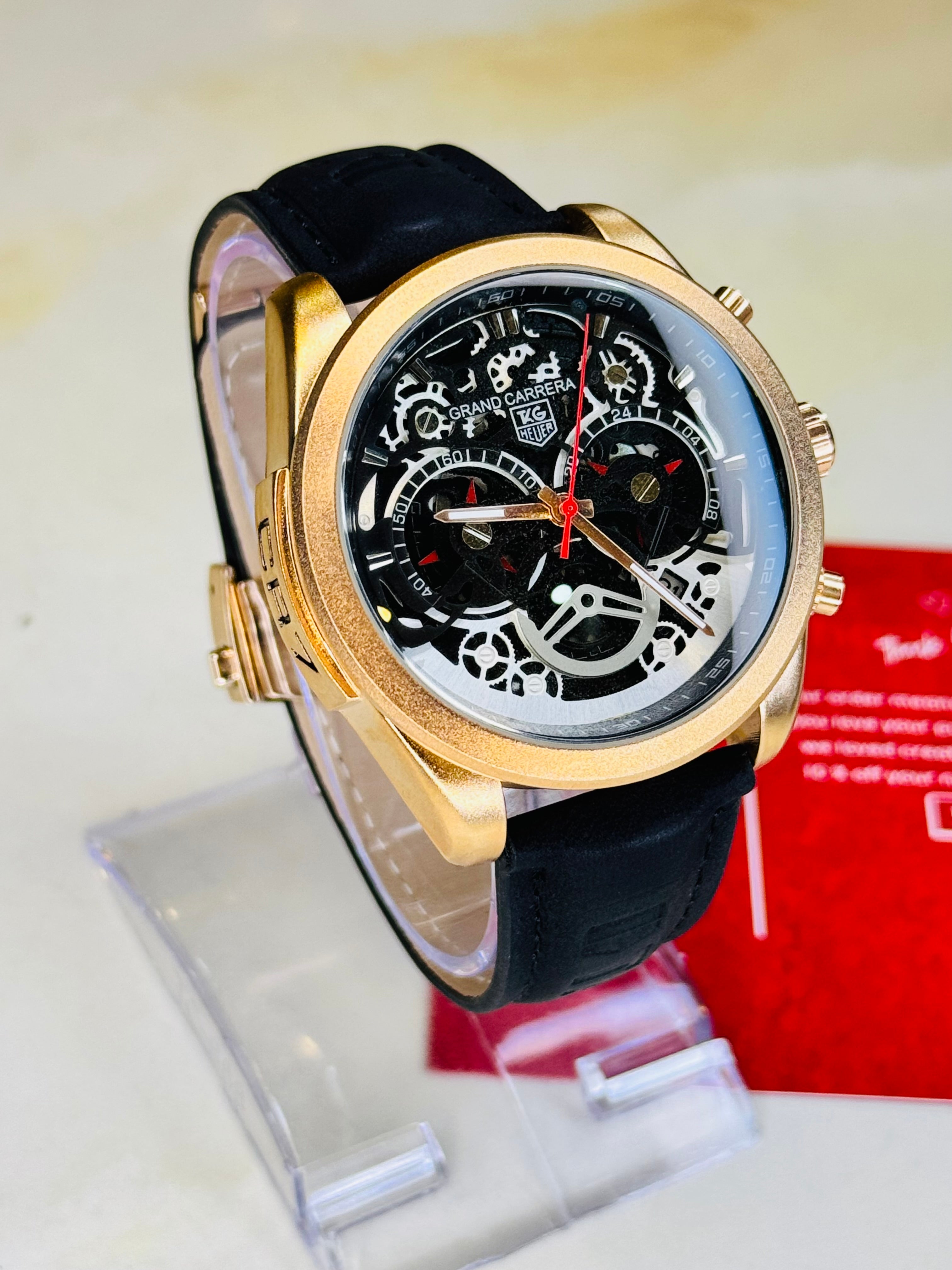 Black Copper CR7 Tag Heur Chronographs Leather Watch