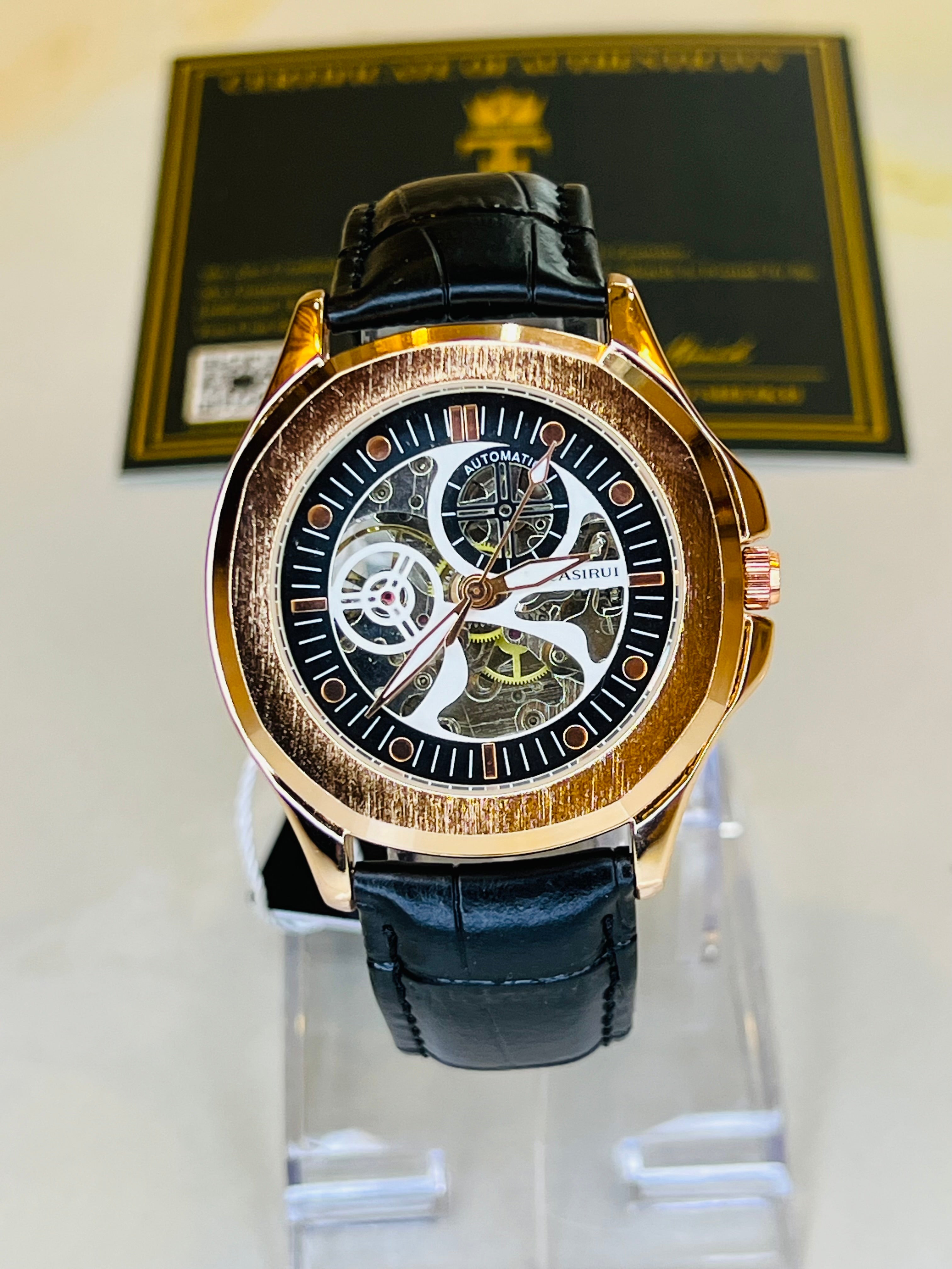 Casirui Black Rose Automatic Skeleton Leather watch