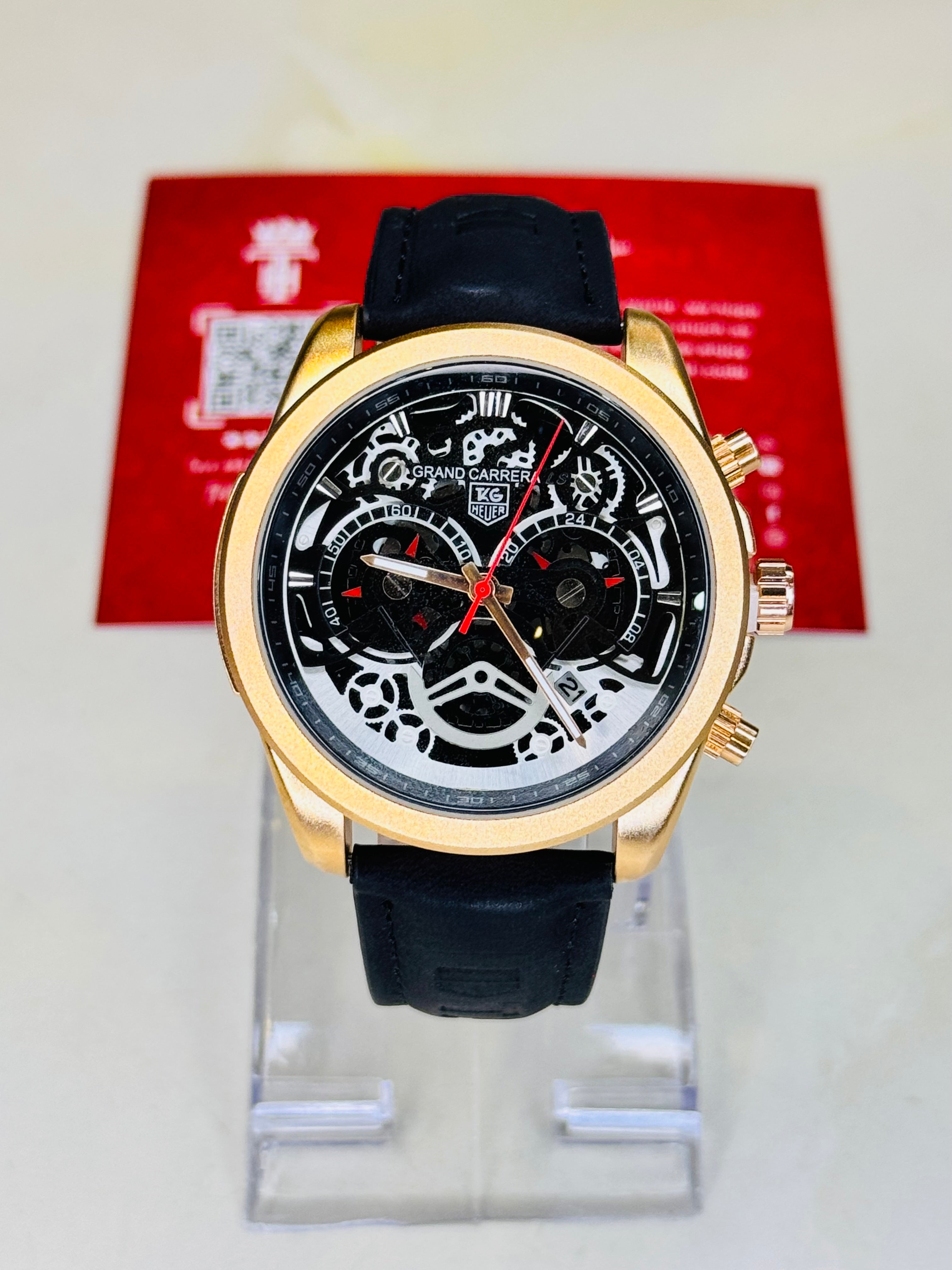 Black Copper CR7 Tag Heur Chronographs Leather Watch