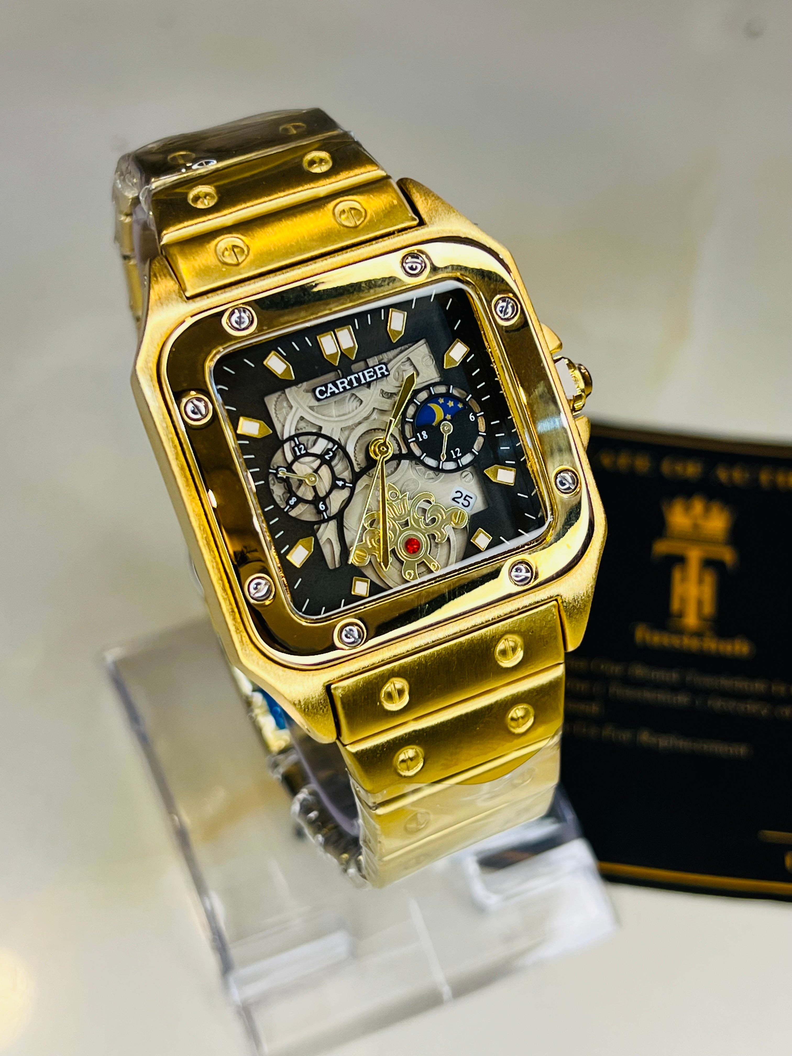 Tank Gold Black Dial Square Premium Watch