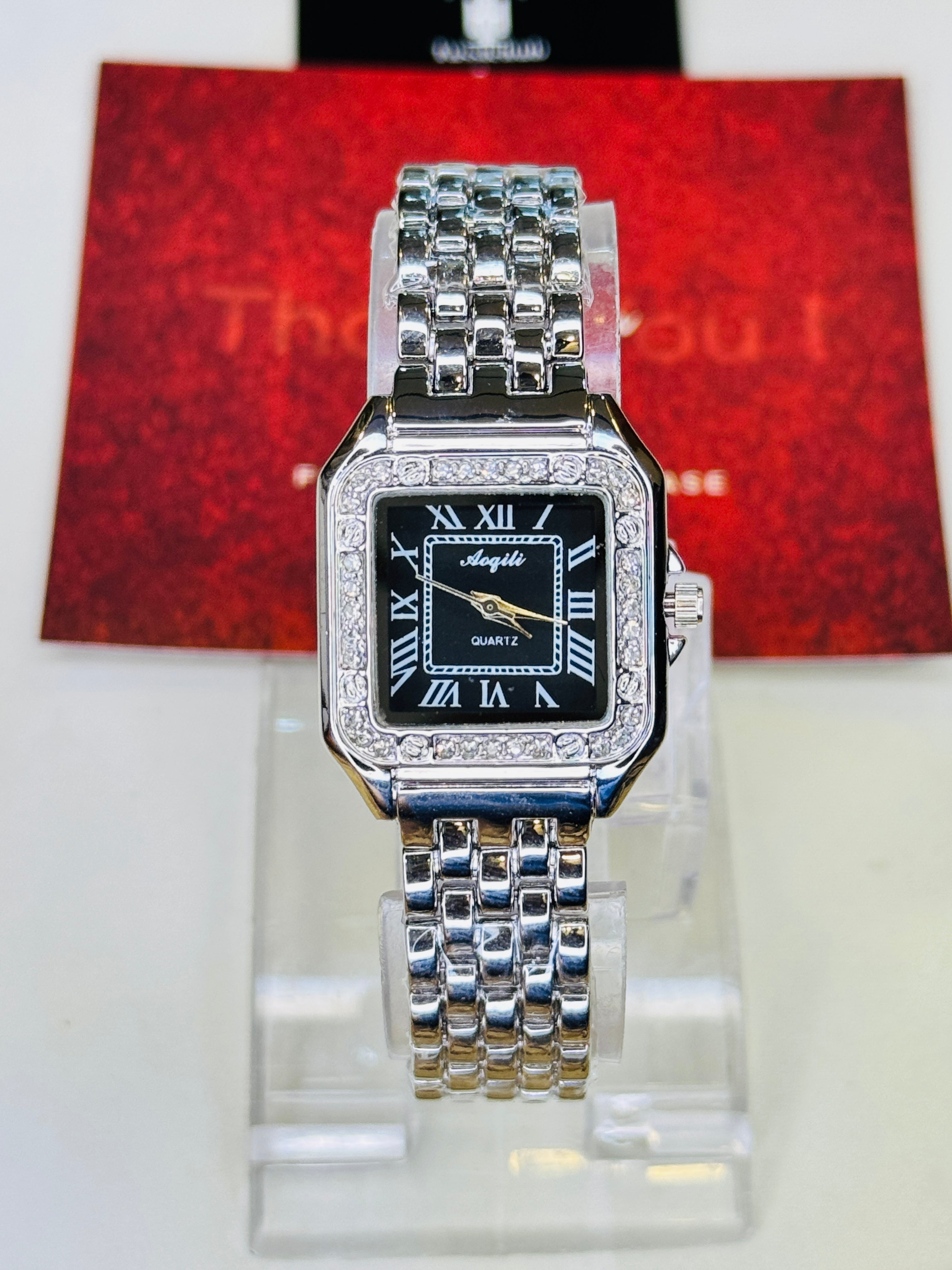 Silver Black Zircon Santos Watch For Her