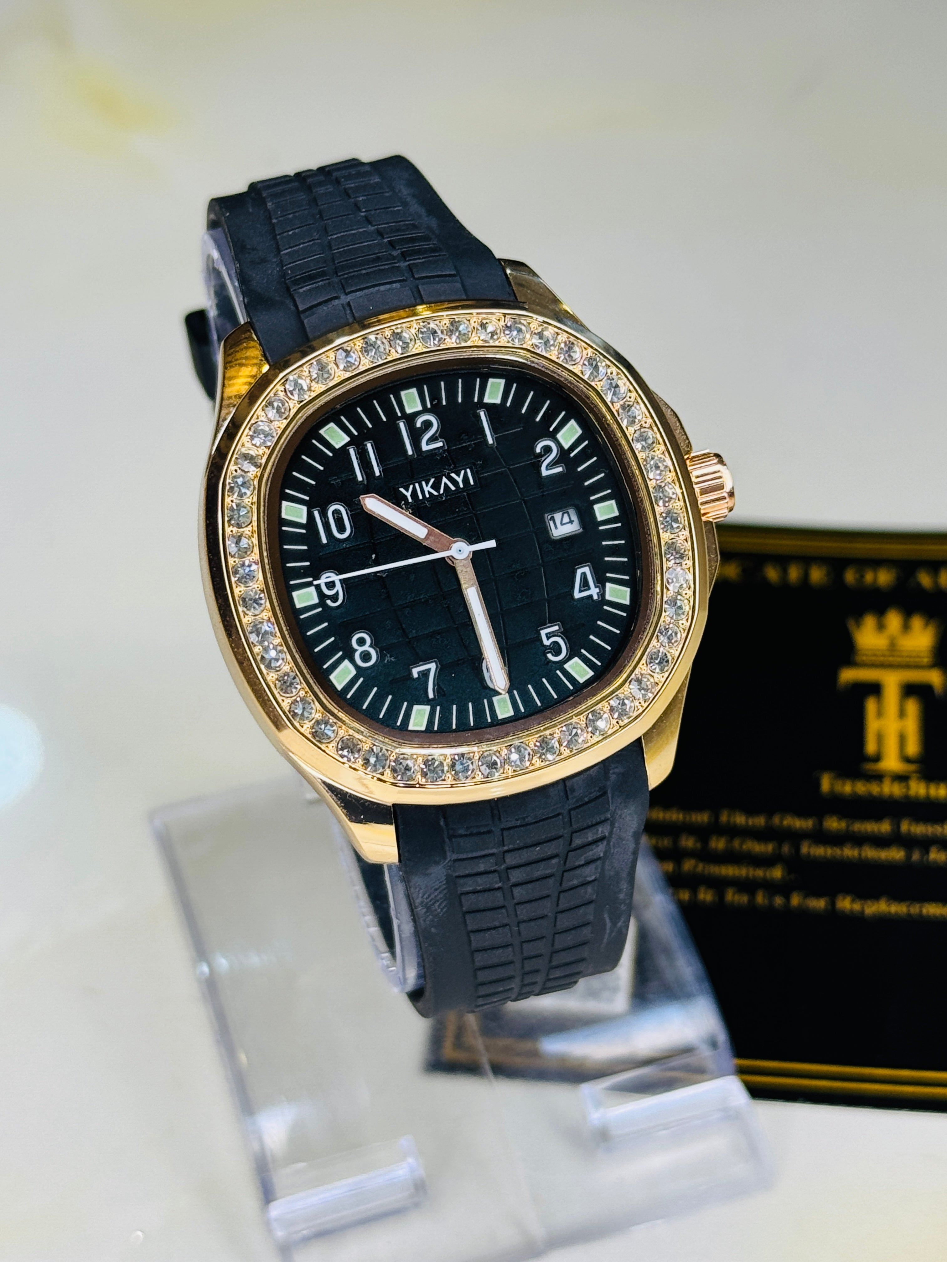 Black Rose Gold Zircon Silicon Nautilus Watch