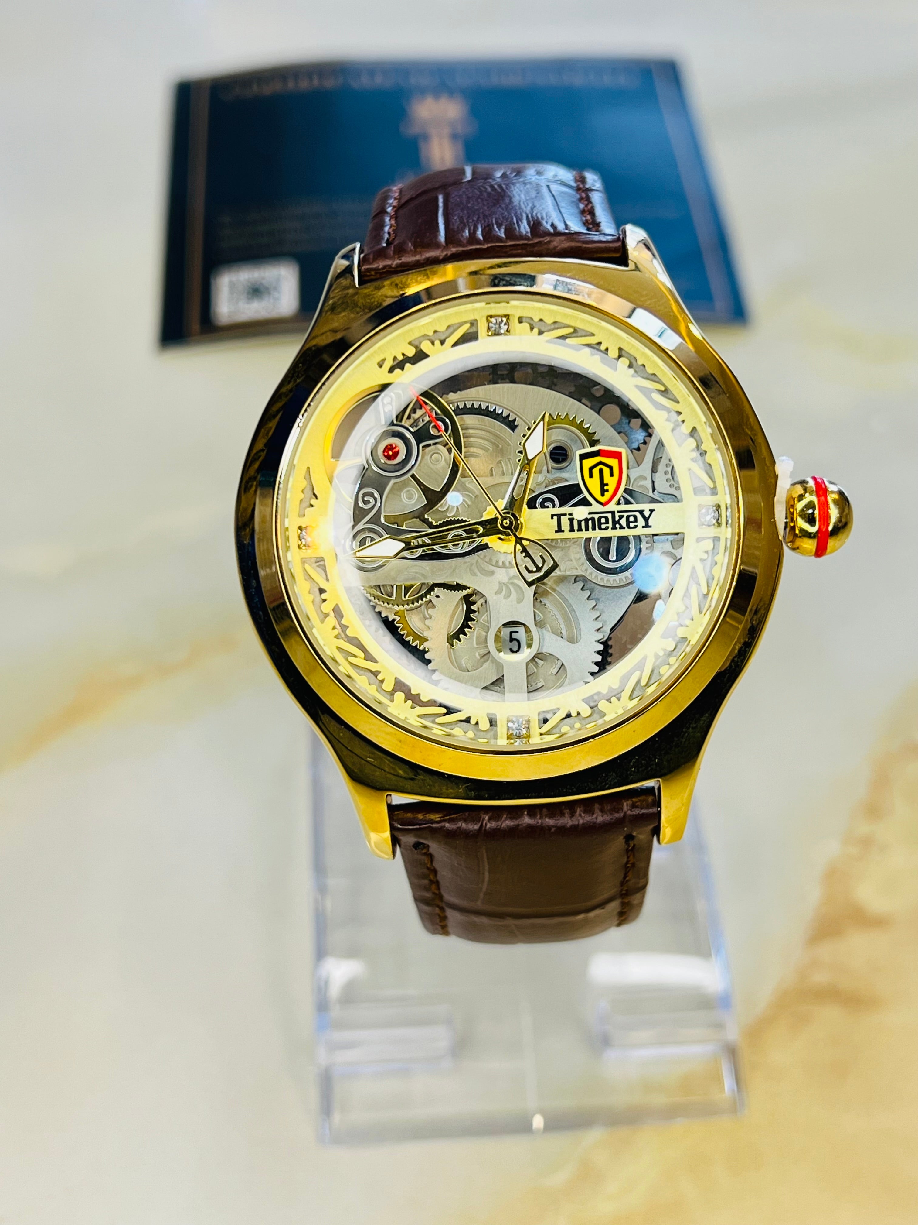 Timekey Brown Strap Ballon Skeleton Dial Watch