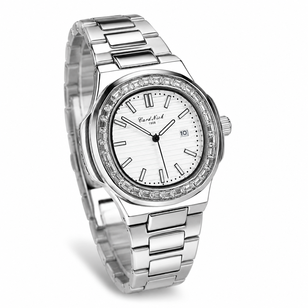 Card Nick Nautilus Silver White Gem Stone Watch