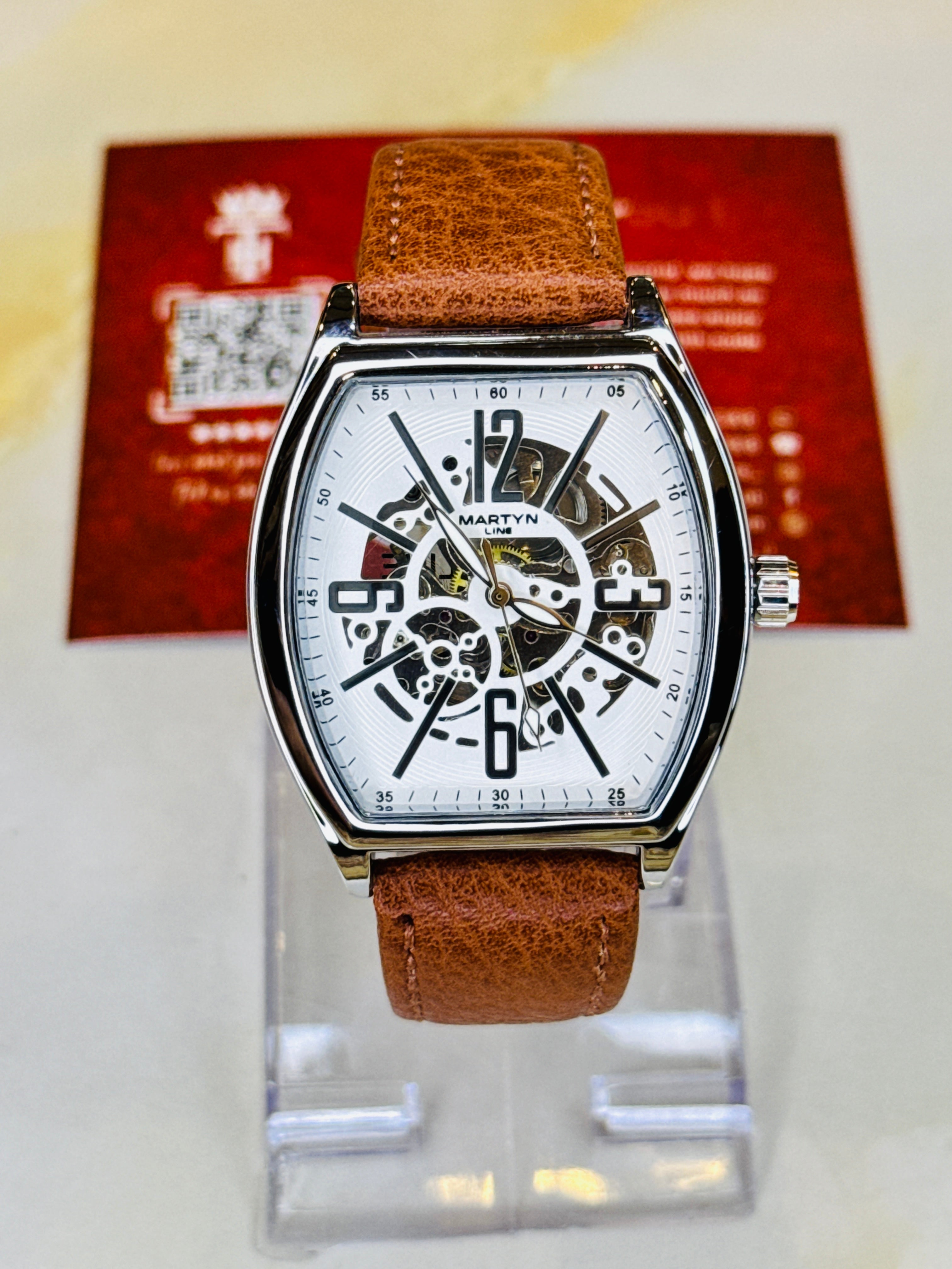 Brown Silver Martyn Skeleton Automatic Watch