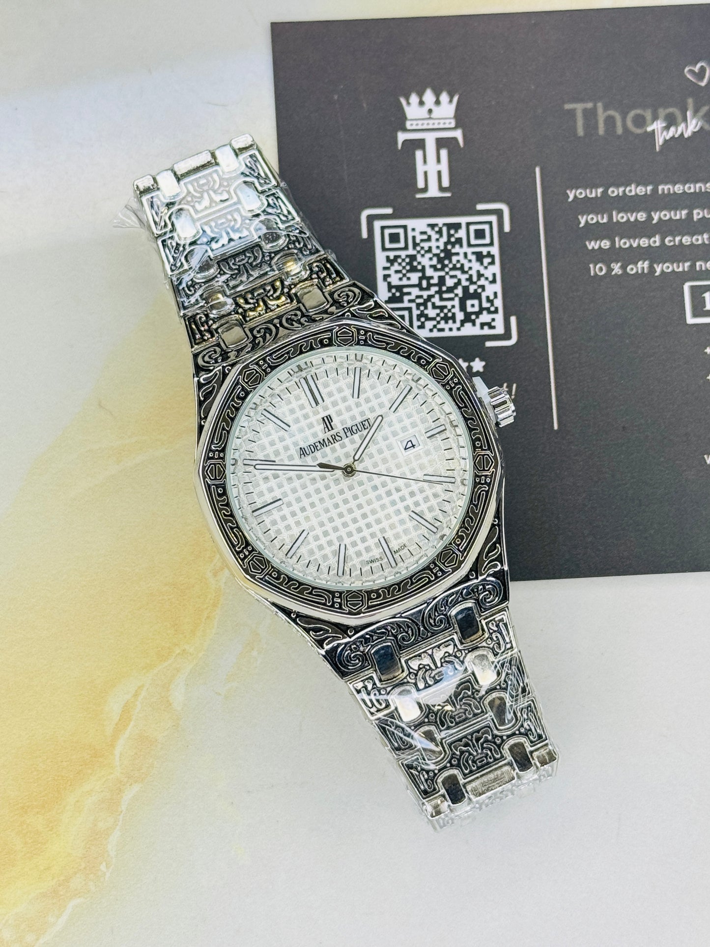 Calligraphic Silver White AP Watch