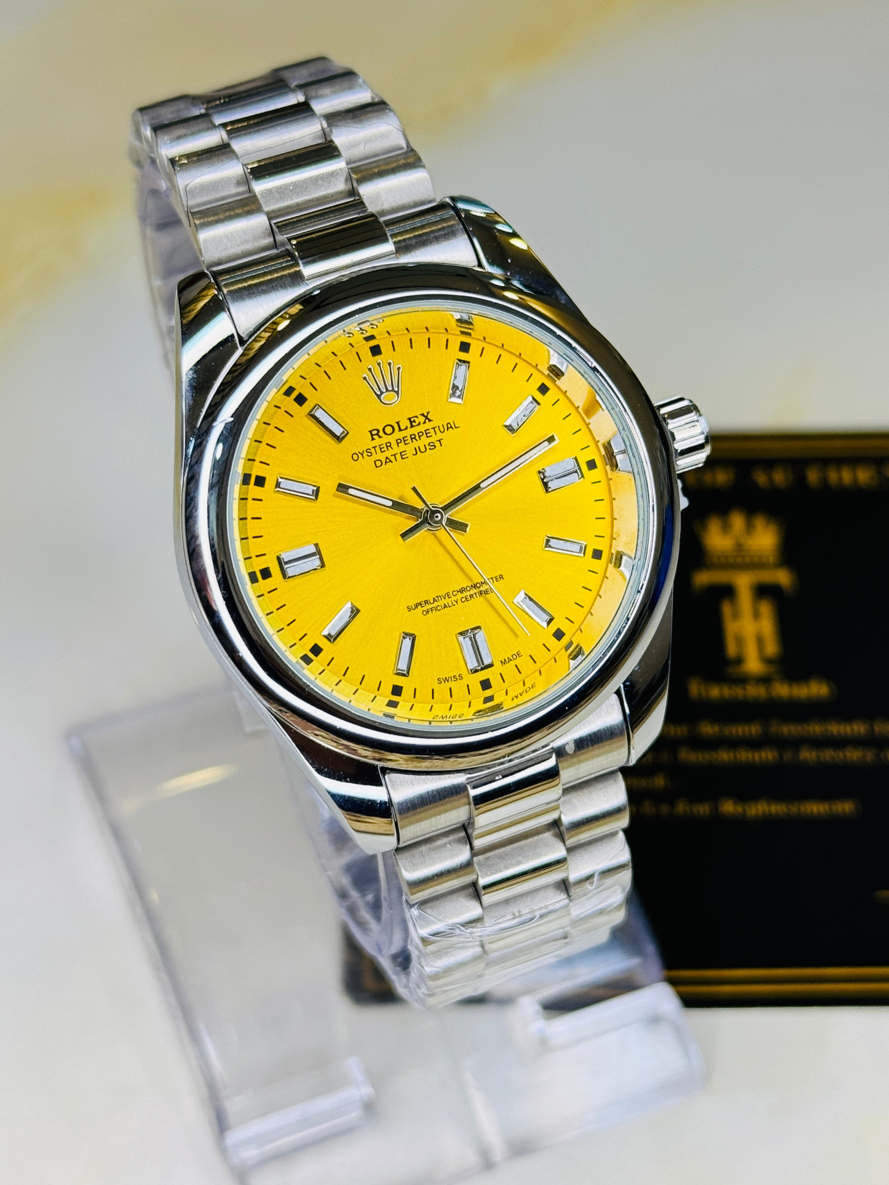 Silver Tiffany Yellow Round Rolex Watch