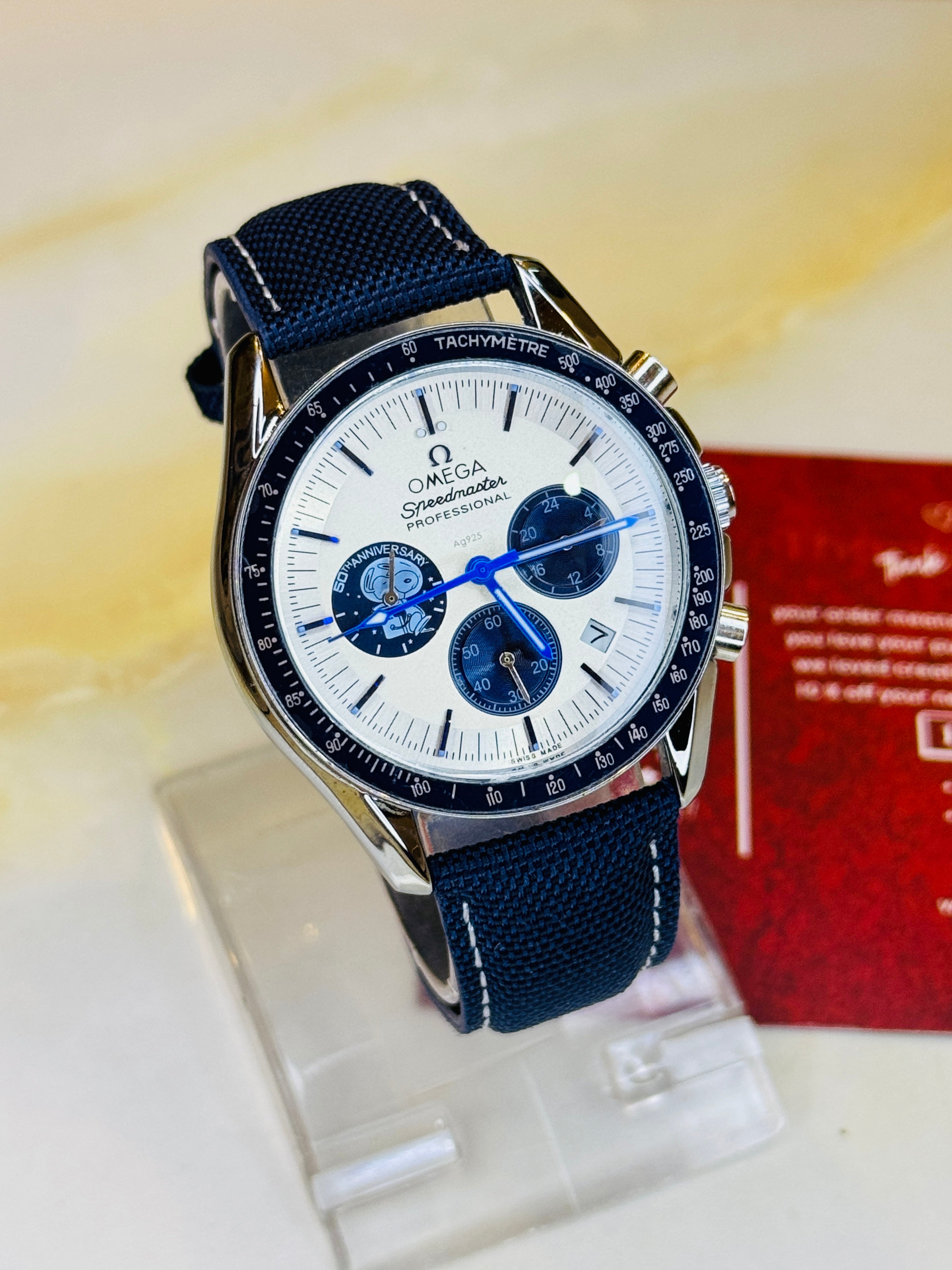 Omega 50th Anniversary Aqua Blue Chronograph Watch