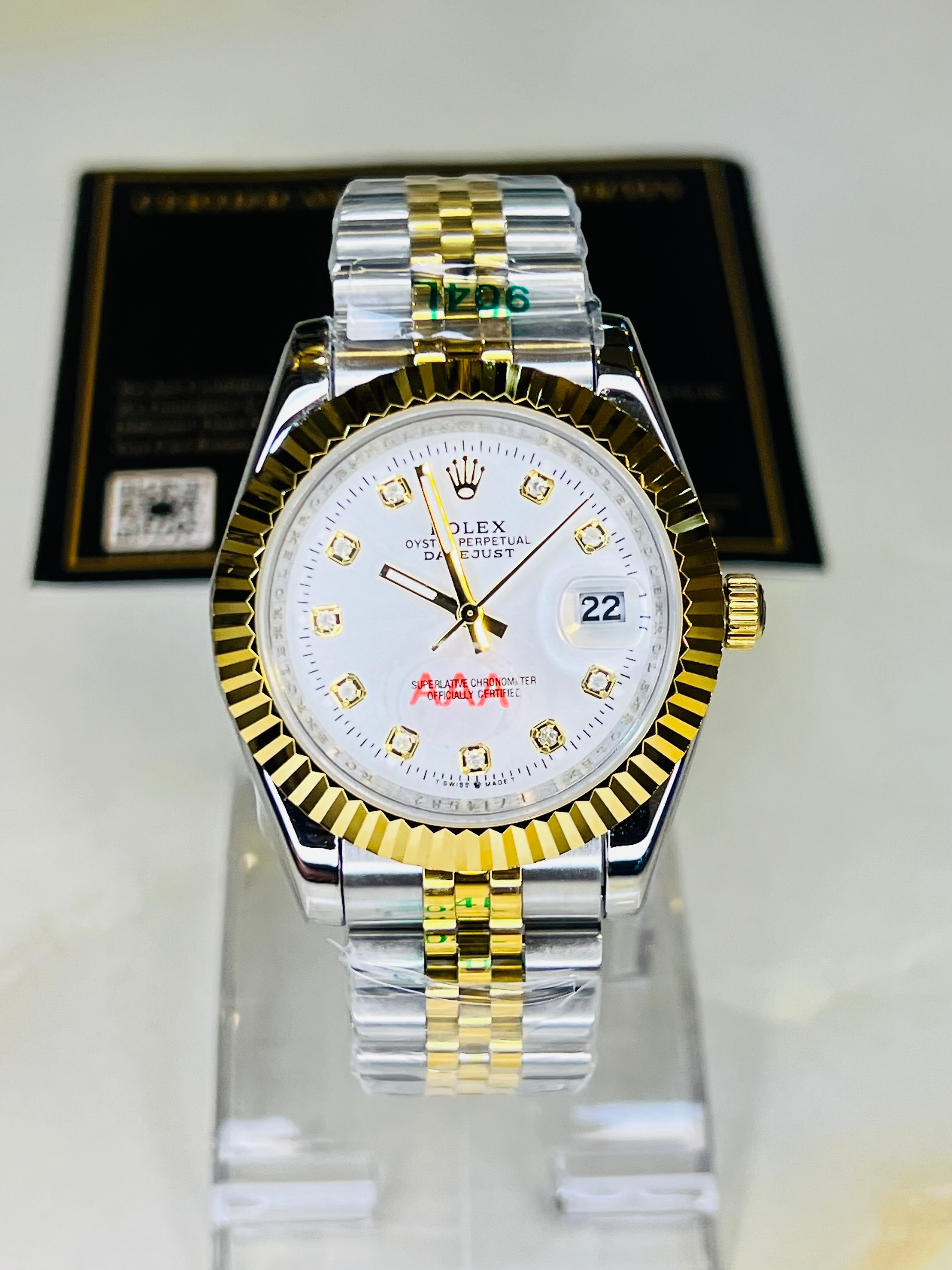 Jubilee Date Just Two Tone Fluted Bezel White Dial Quartz Watch