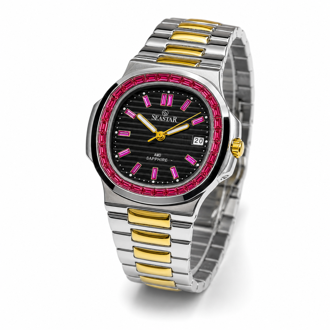 Two Tone Black Ruby Zircon Seastar Watch