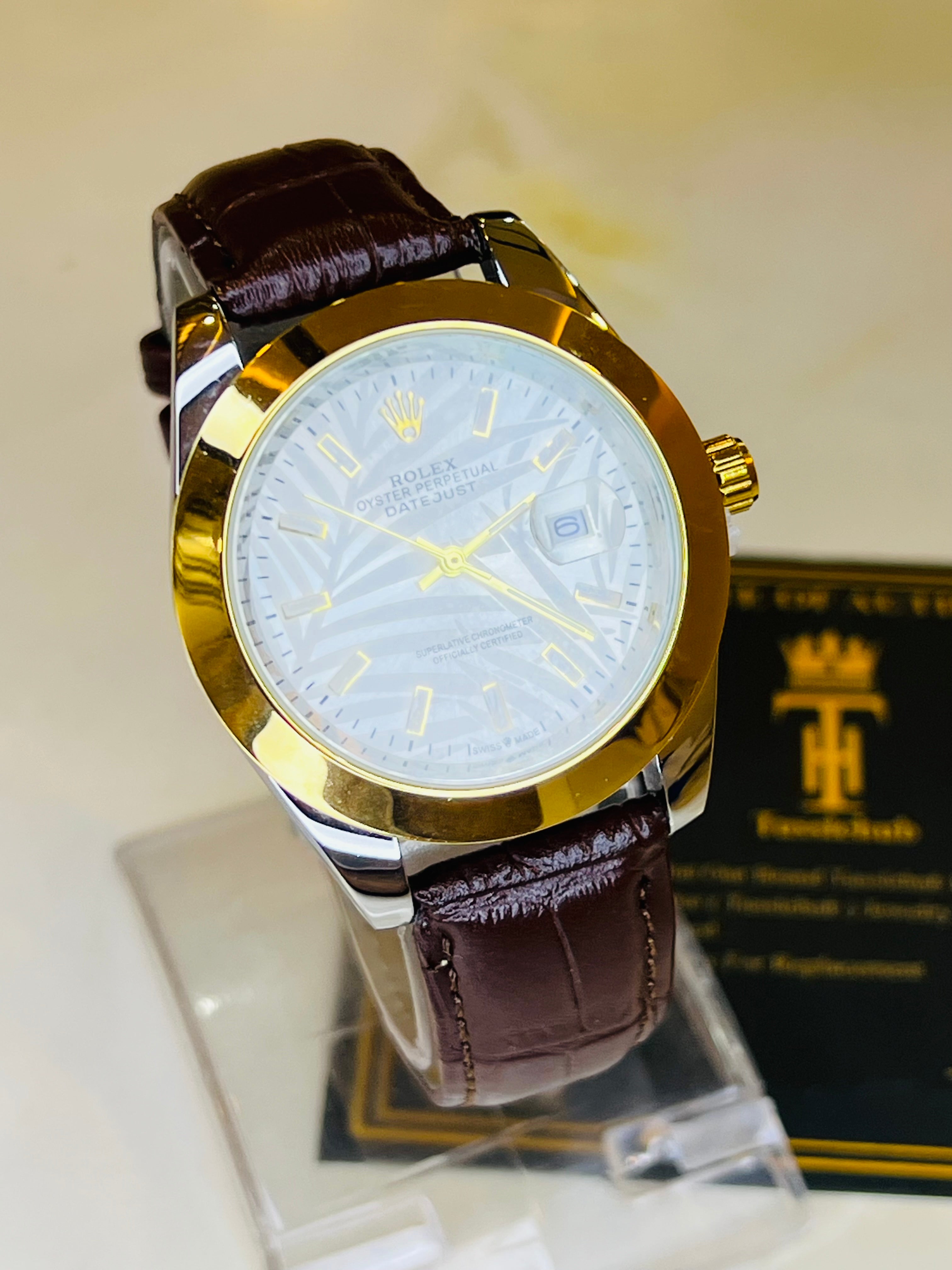 Brown White Palm Leather Rolex Watch