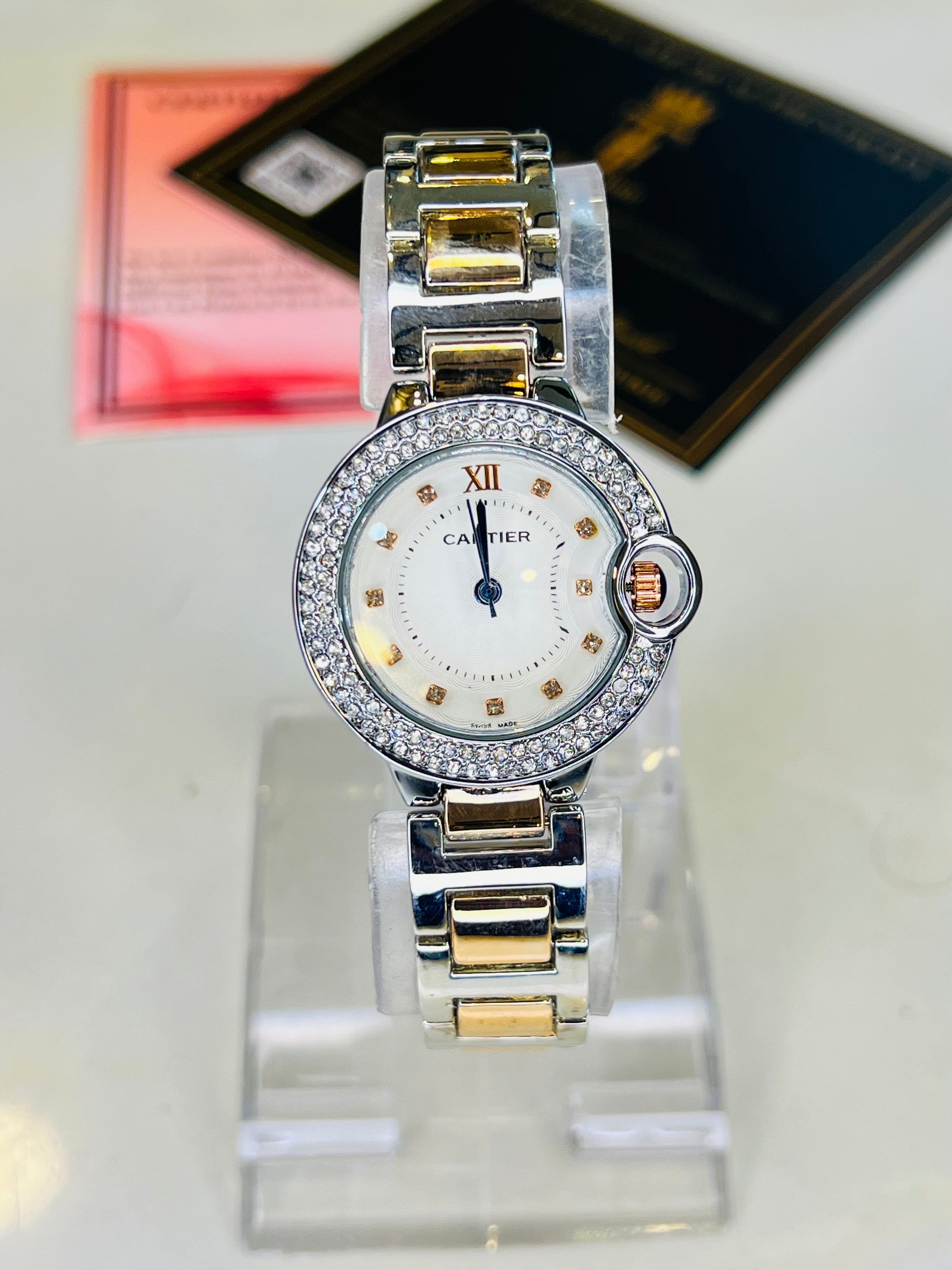Cartier Silver Copper White iced Dial Watch For Her