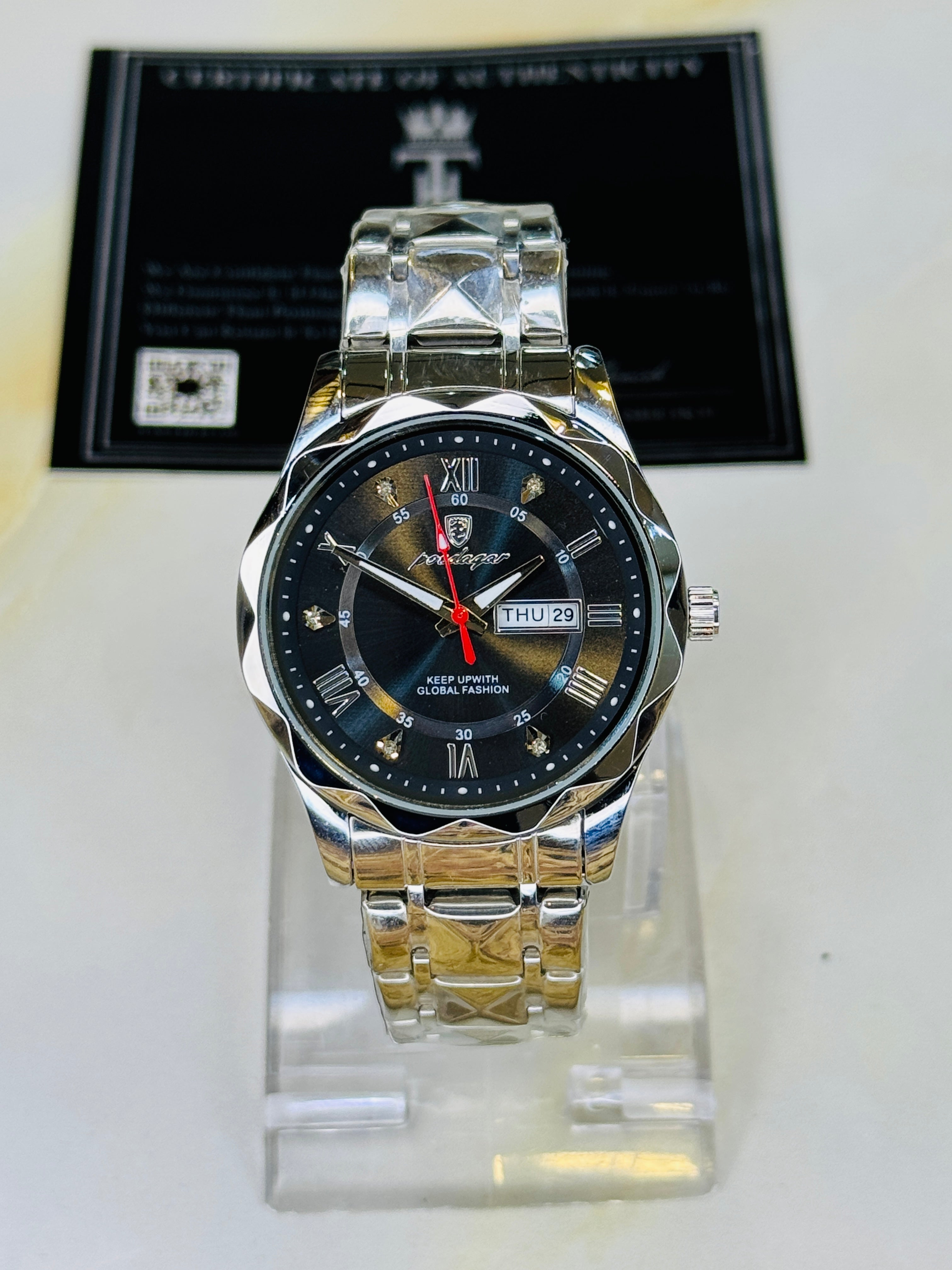 Silver Black Poedagar Prism Dial Watch